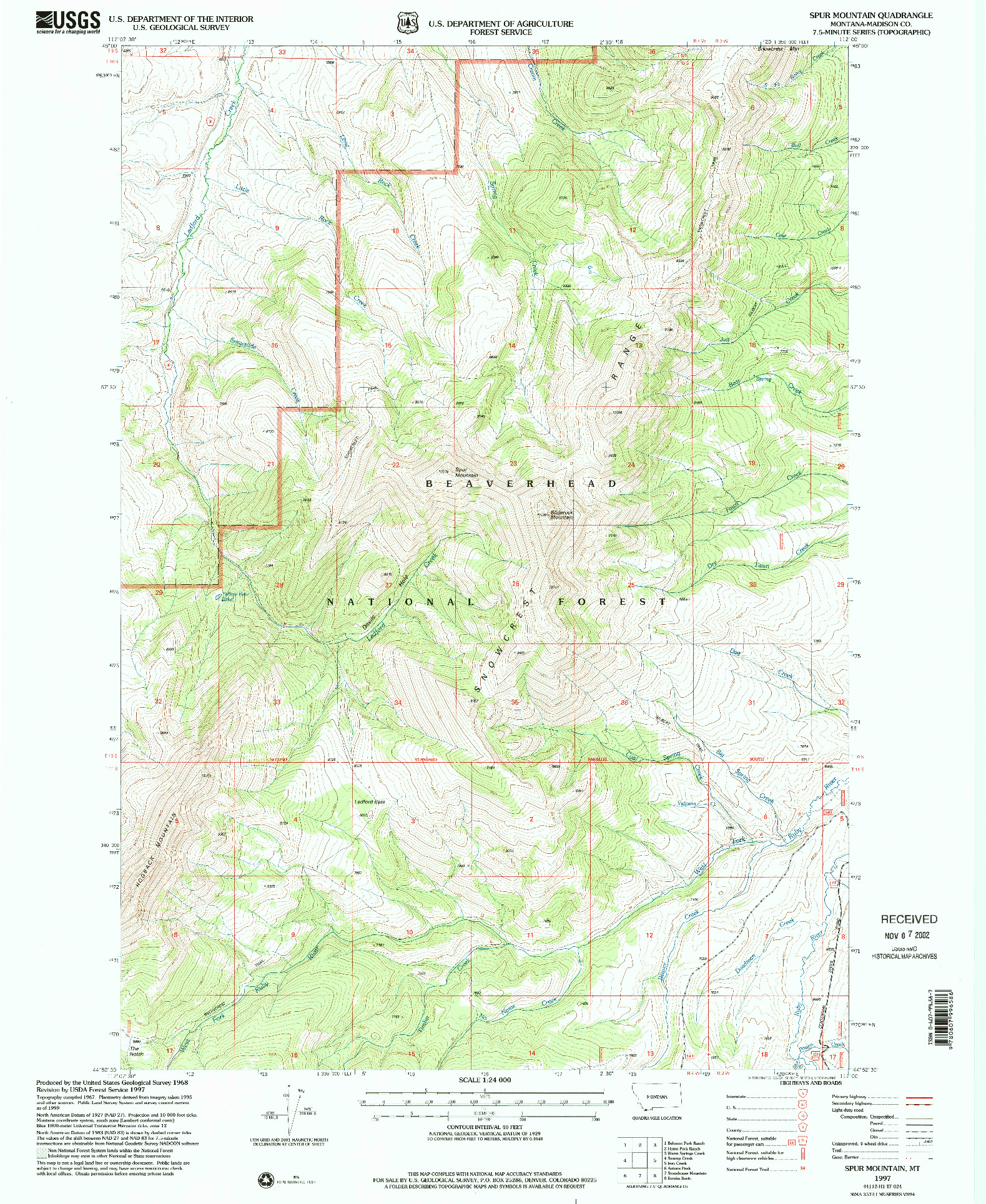USGS 1:24000-SCALE QUADRANGLE FOR SPUR MOUNTAIN, MT 1997