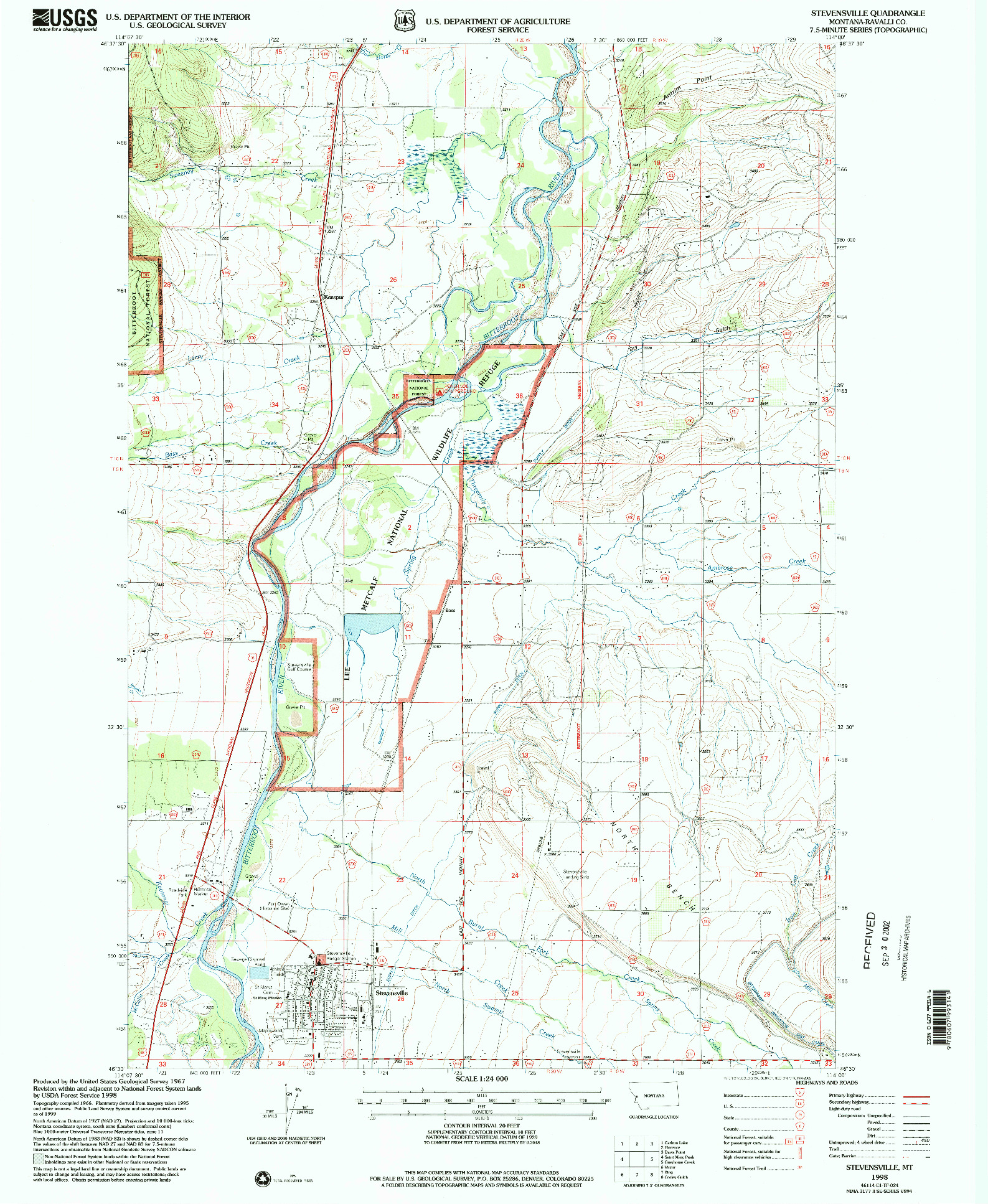 USGS 1:24000-SCALE QUADRANGLE FOR STEVENSVILLE, MT 1998