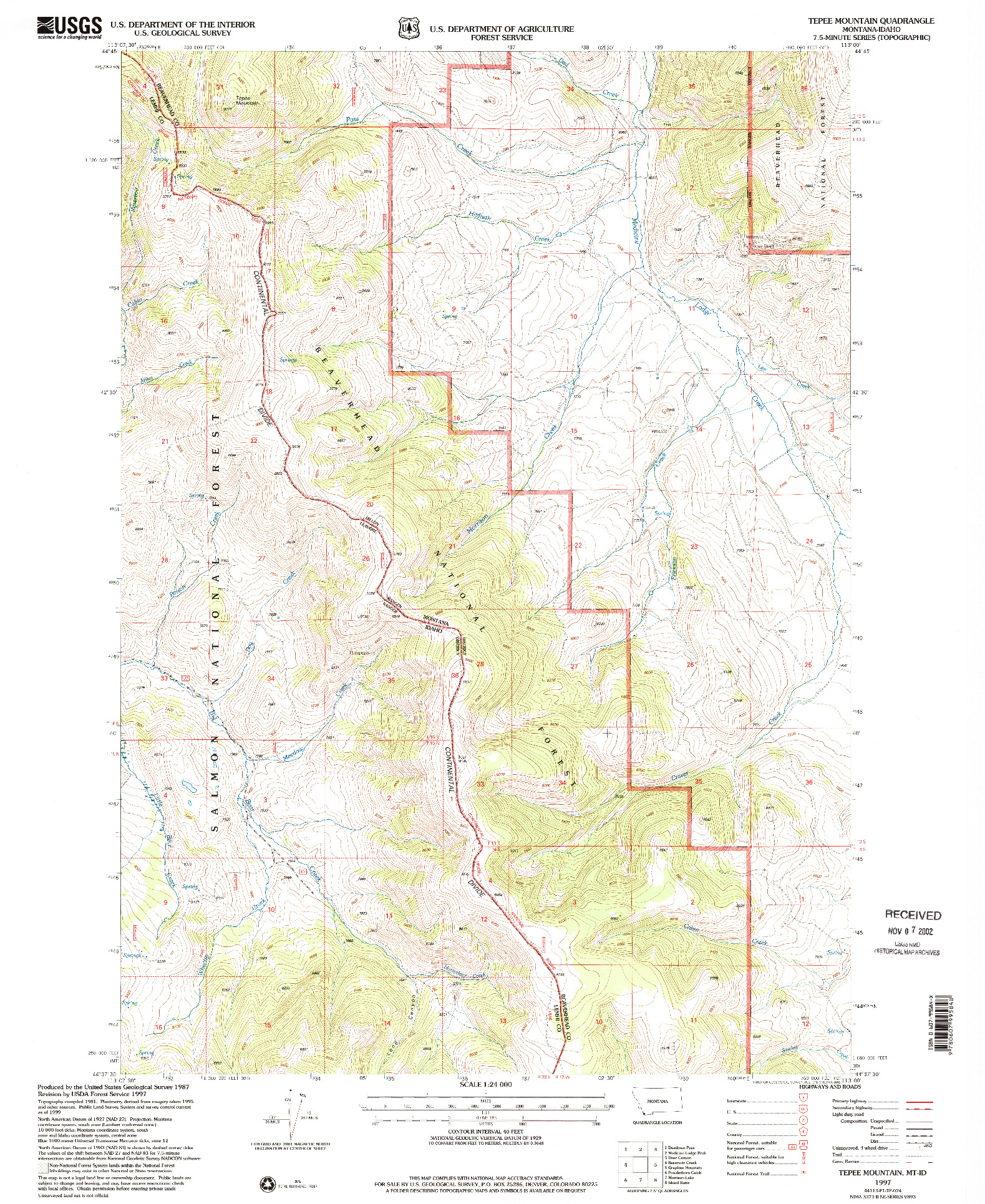 USGS 1:24000-SCALE QUADRANGLE FOR TEPEE MOUNTAIN, MT 1997