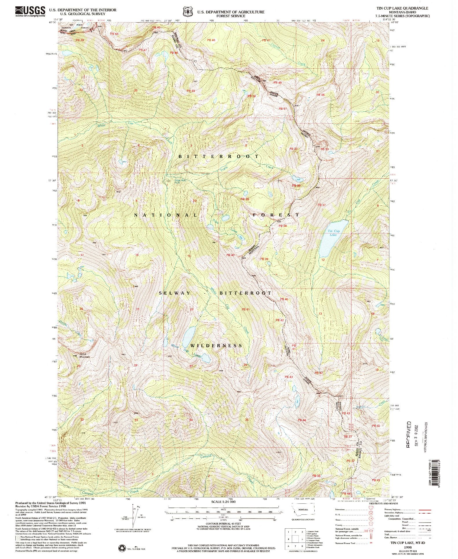 USGS 1:24000-SCALE QUADRANGLE FOR TIN CUP LAKE, MT 1998