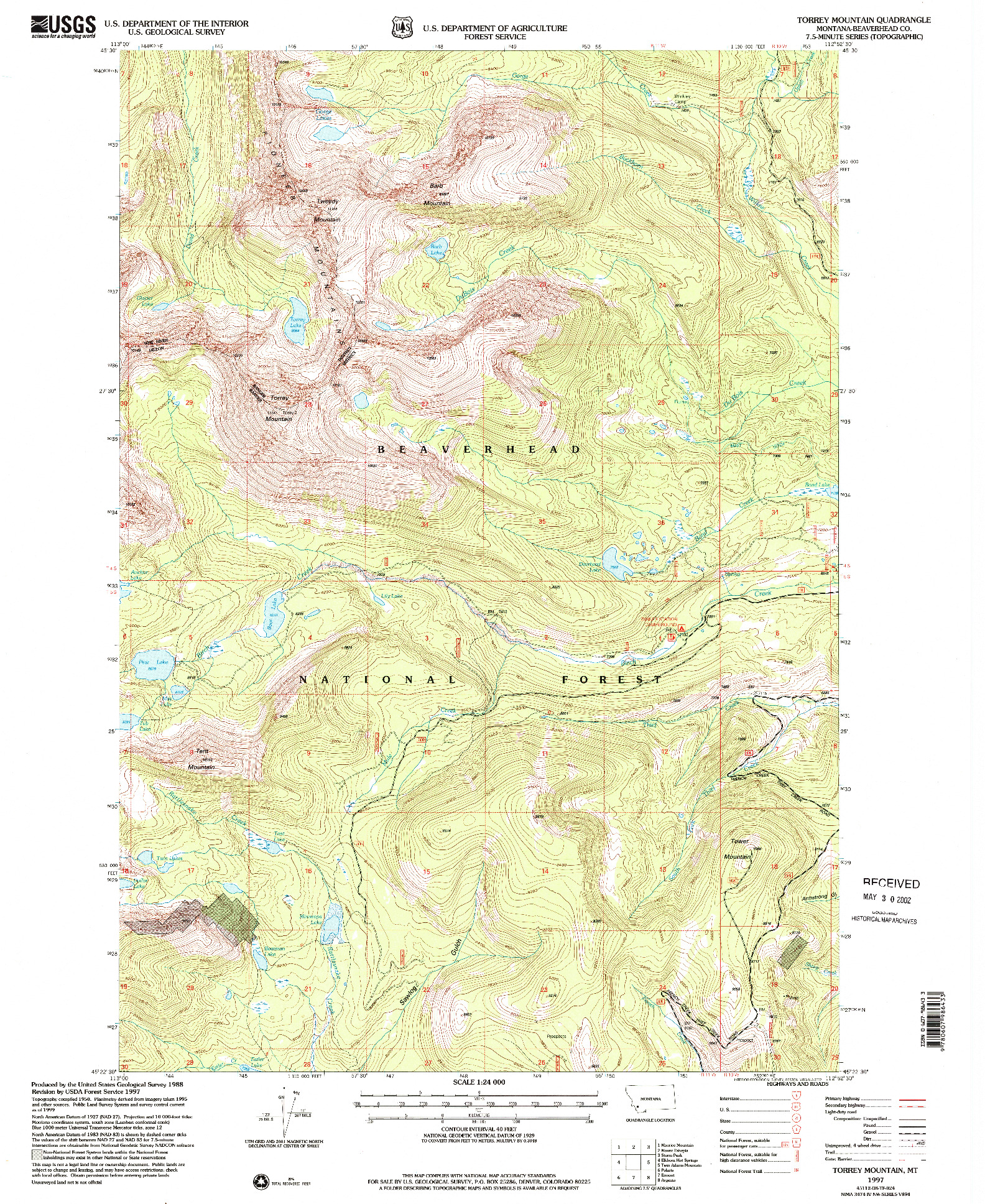 USGS 1:24000-SCALE QUADRANGLE FOR TORREY MOUNTAIN, MT 1997