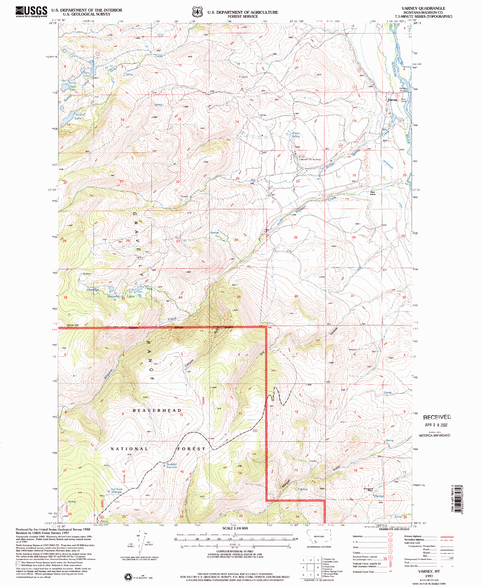 USGS 1:24000-SCALE QUADRANGLE FOR VARNEY, MT 1997