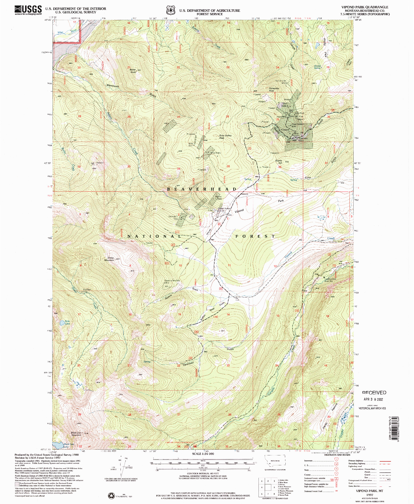 USGS 1:24000-SCALE QUADRANGLE FOR VIPOND PARK, MT 1997