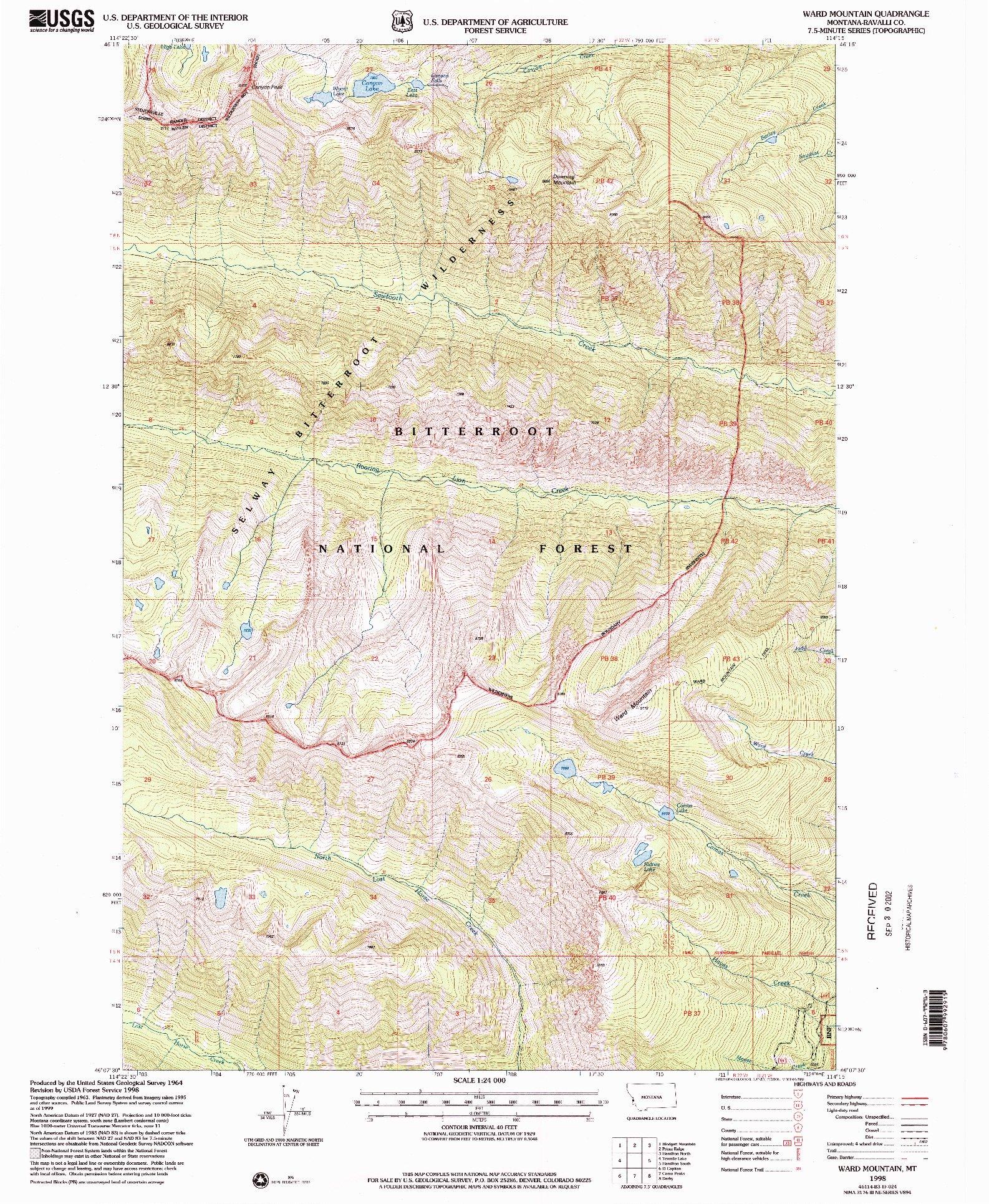 USGS 1:24000-SCALE QUADRANGLE FOR WARD MOUNTAIN, MT 1998