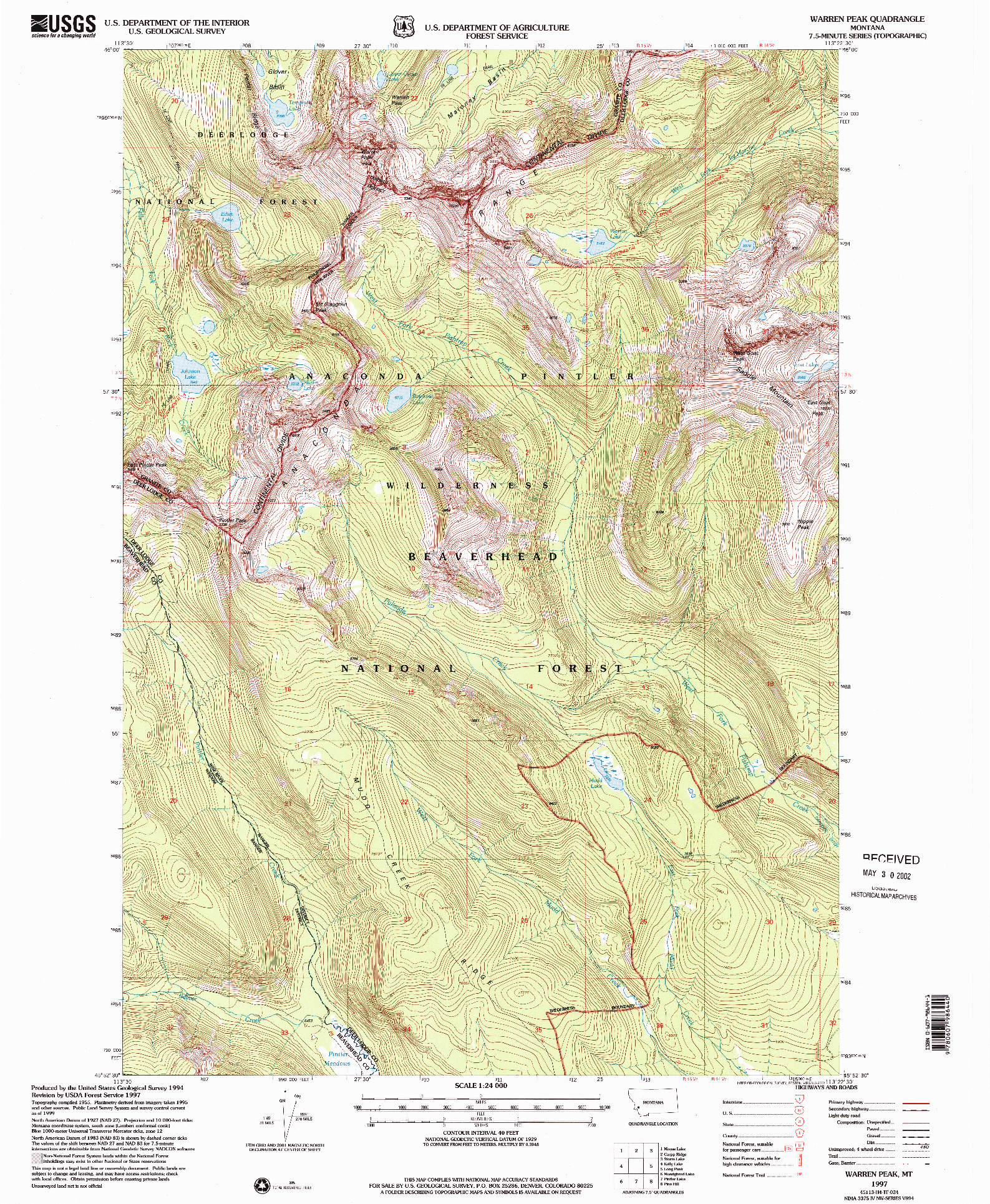 USGS 1:24000-SCALE QUADRANGLE FOR WARREN PEAK, MT 1997