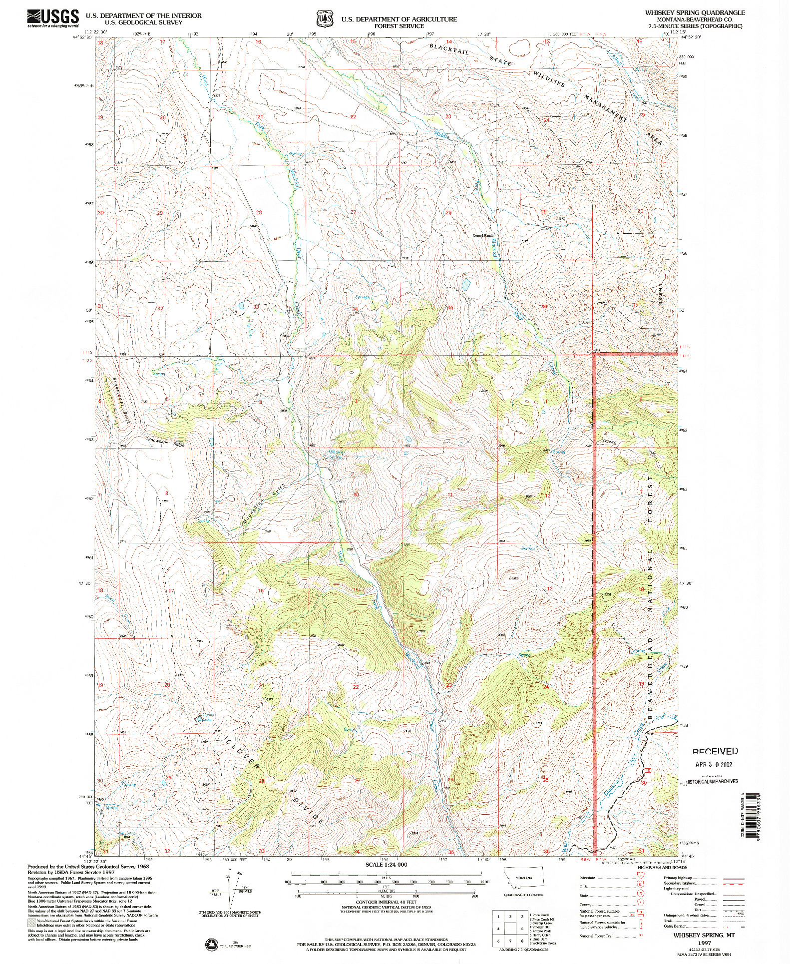 USGS 1:24000-SCALE QUADRANGLE FOR WHISKEY SPRING, MT 1997