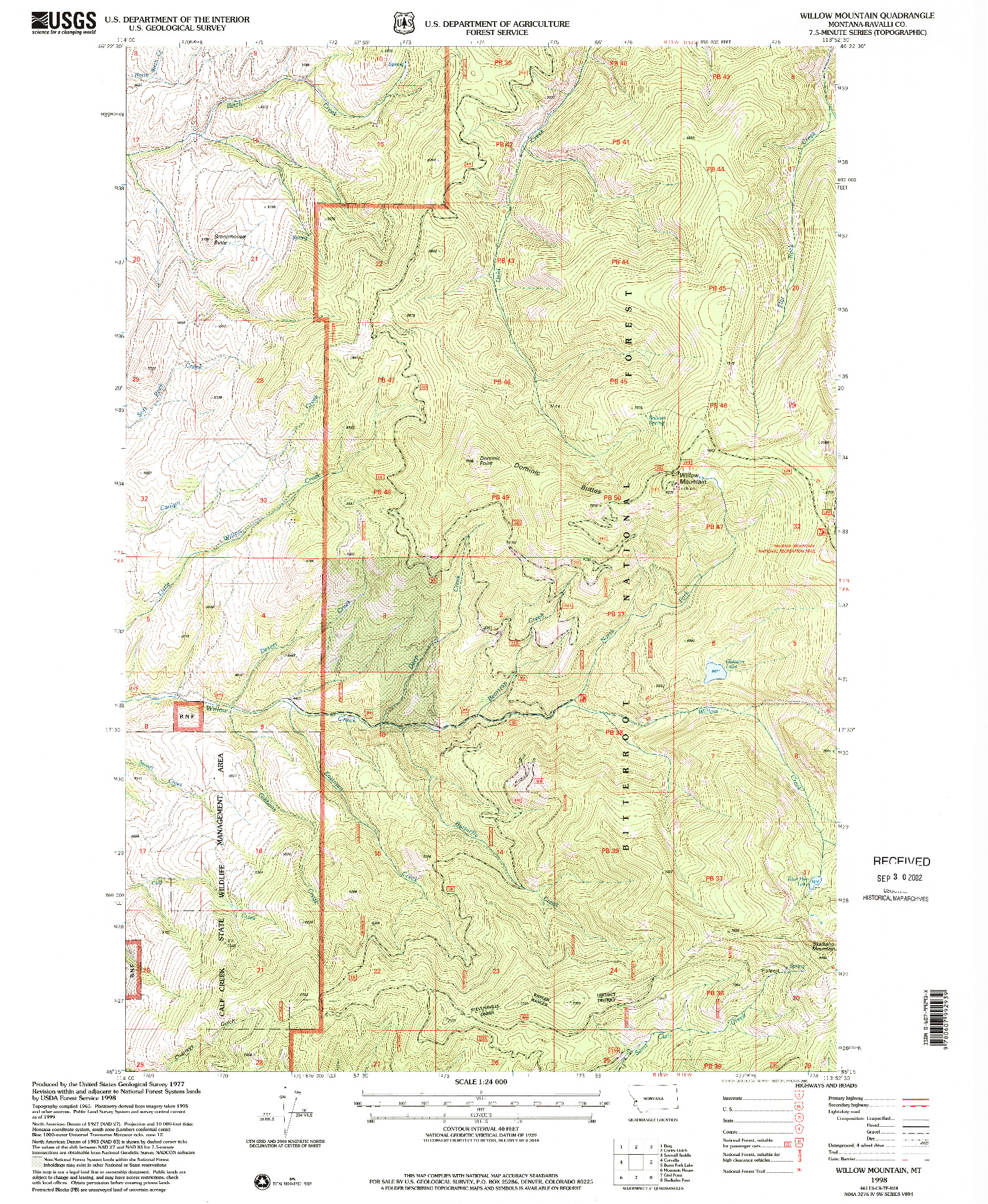USGS 1:24000-SCALE QUADRANGLE FOR WILLOW MOUNTAIN, MT 1998