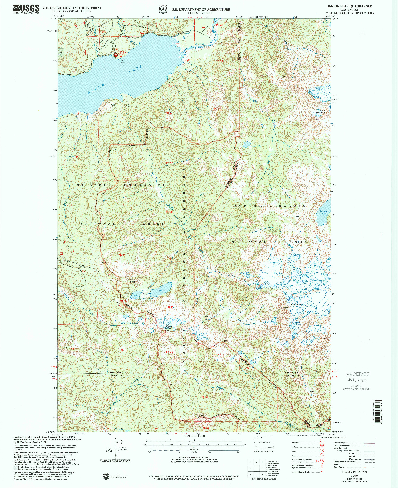 USGS 1:24000-SCALE QUADRANGLE FOR BACON PEAK, WA 1999