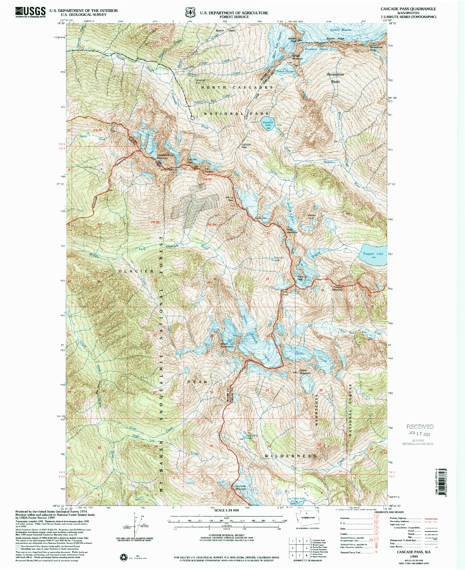 USGS 1:24000-SCALE QUADRANGLE FOR CASCADE PASS, WA 1999