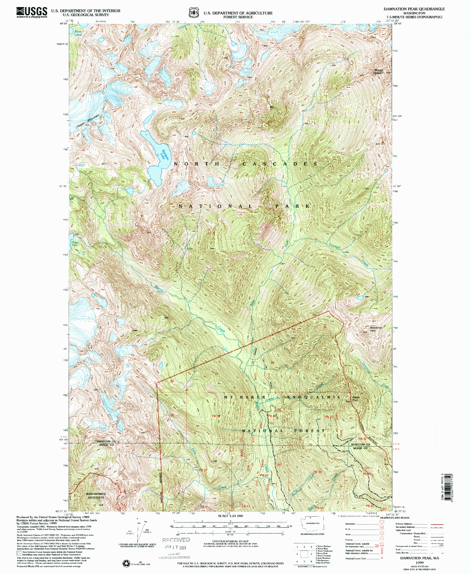 USGS 1:24000-SCALE QUADRANGLE FOR DAMNATION PEAK, WA 1999