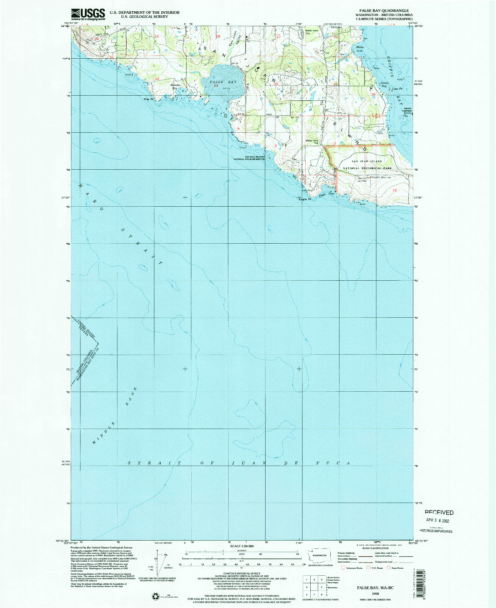 USGS 1:24000-SCALE QUADRANGLE FOR FALSE BAY, WA 1998