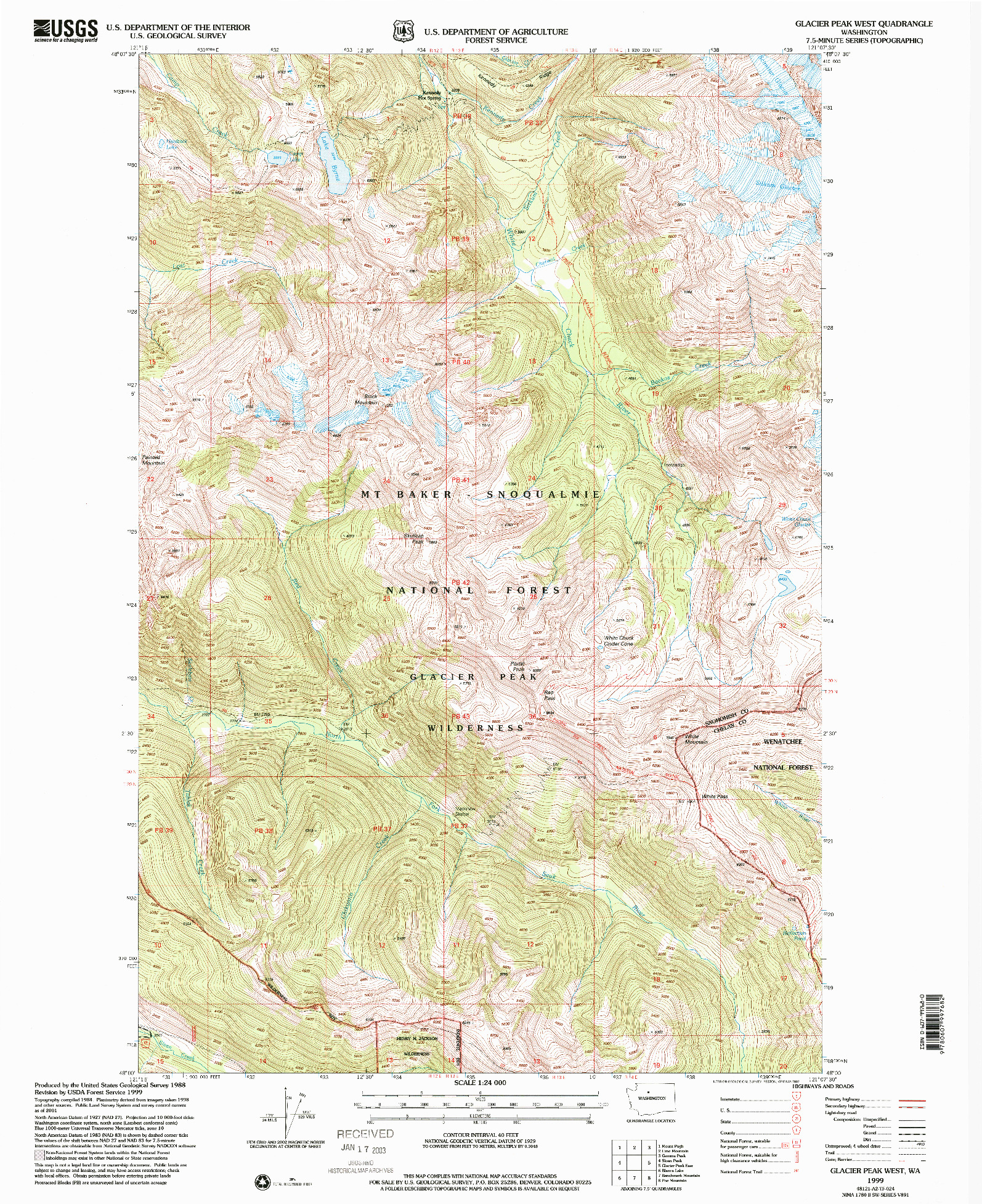 USGS 1:24000-SCALE QUADRANGLE FOR GLACIER PEAK WEST, WA 1999