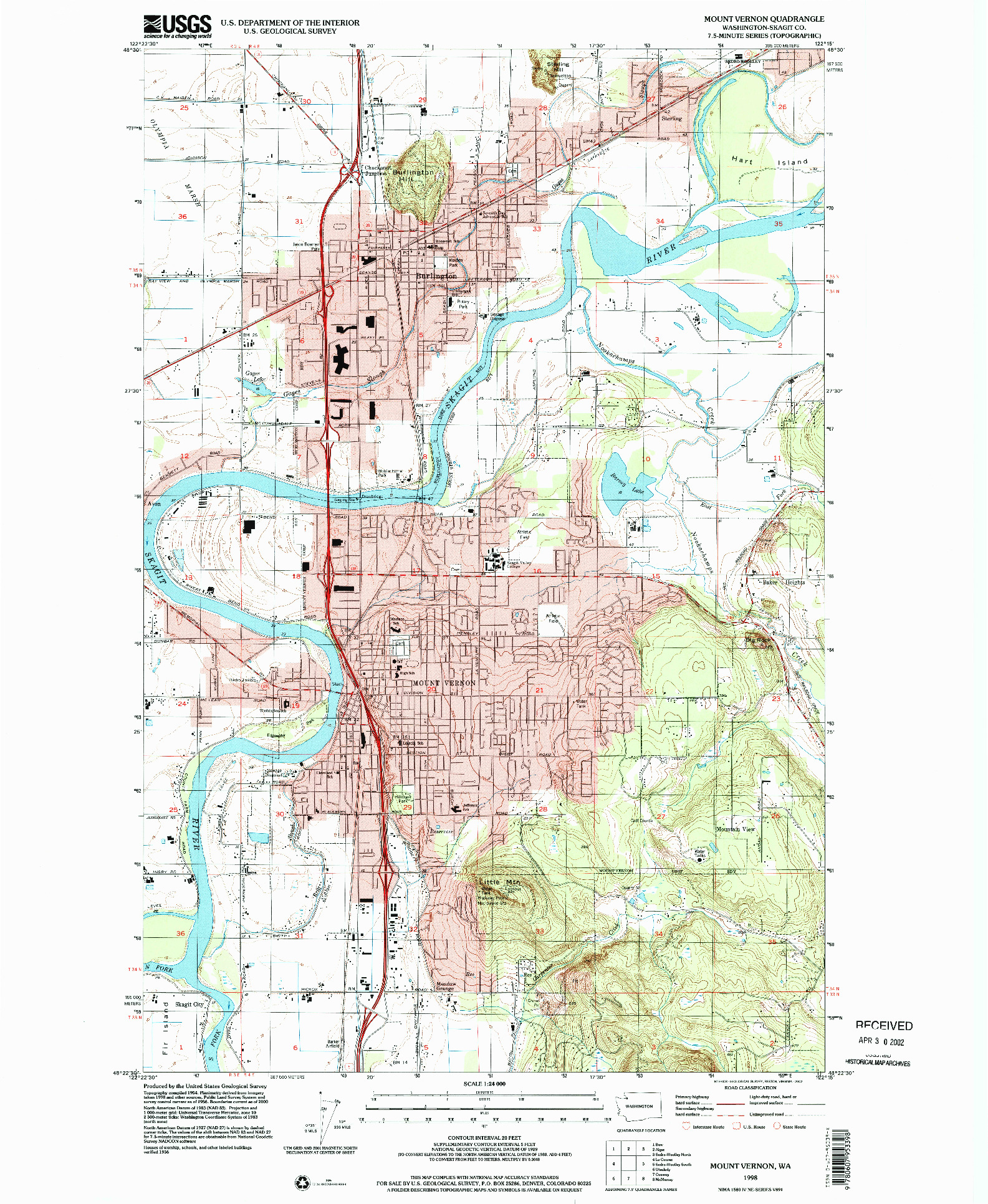 USGS 1:24000-SCALE QUADRANGLE FOR MOUNT VERNON, WA 1998