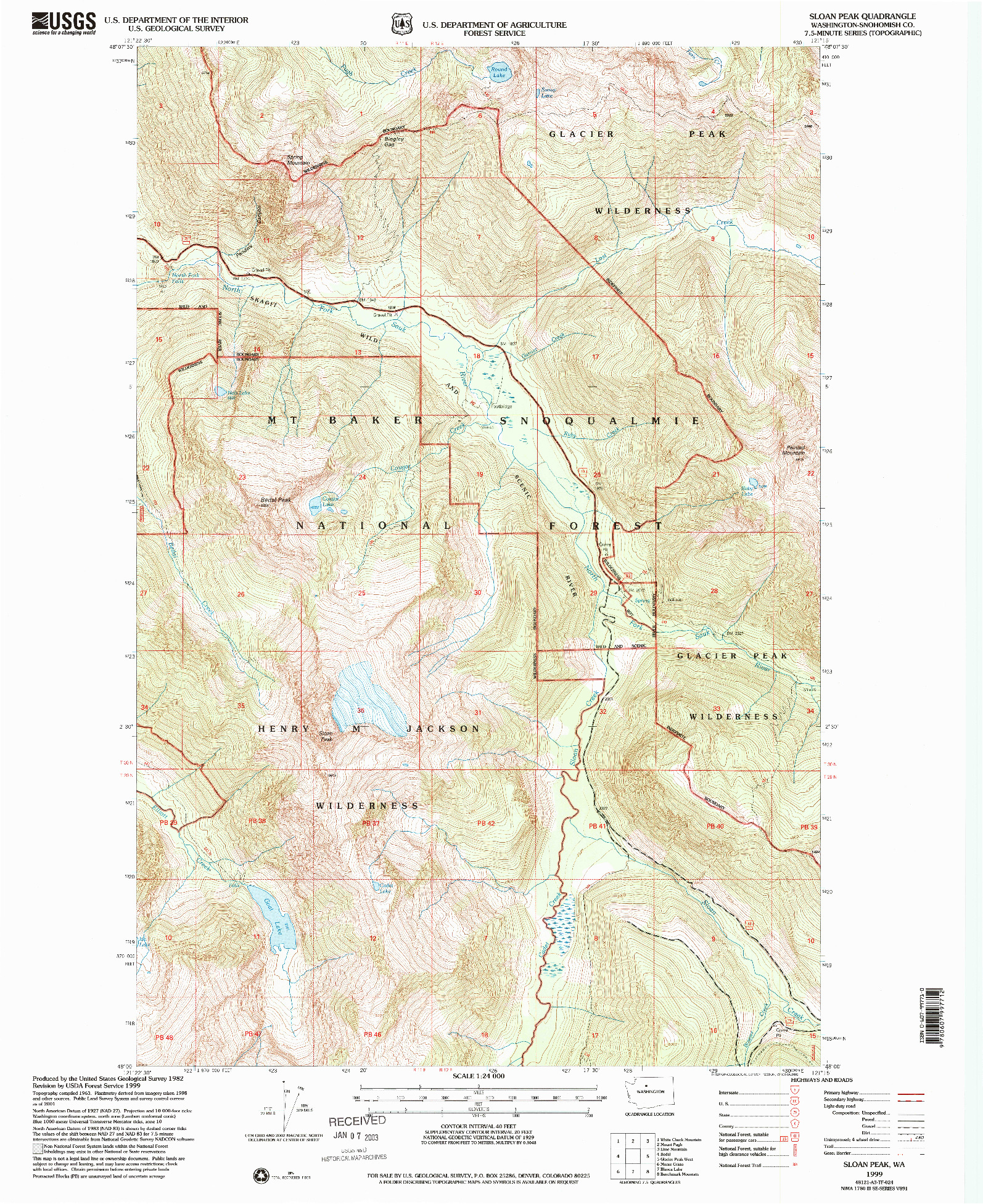 USGS 1:24000-SCALE QUADRANGLE FOR SLOAN PEAK, WA 1999