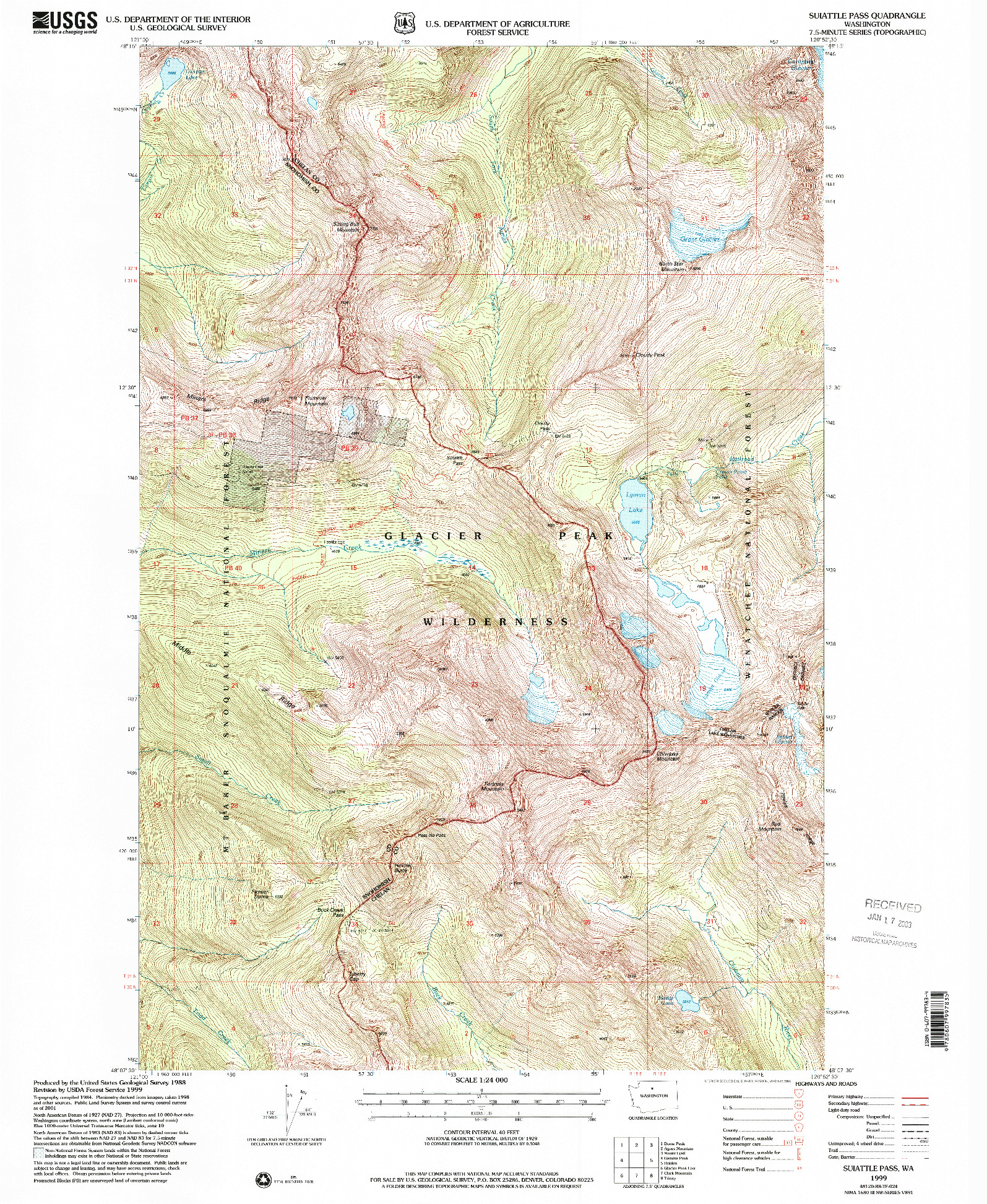 USGS 1:24000-SCALE QUADRANGLE FOR SUIATTLE PASS, WA 1999