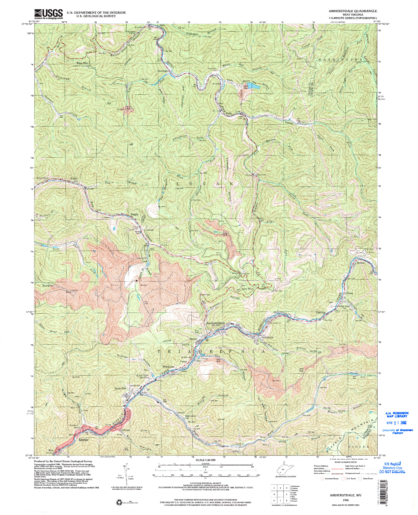 USGS 1:24000-SCALE QUADRANGLE FOR AMHERSTDALE, WV 1996