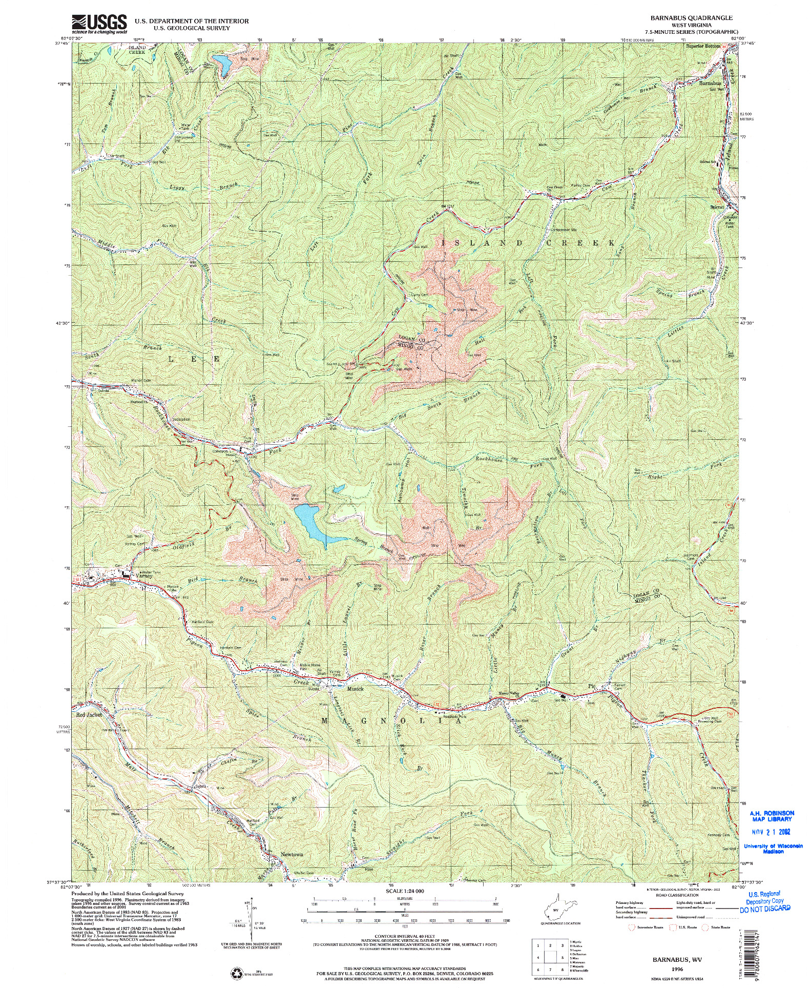 USGS 1:24000-SCALE QUADRANGLE FOR BARNABUS, WV 1996