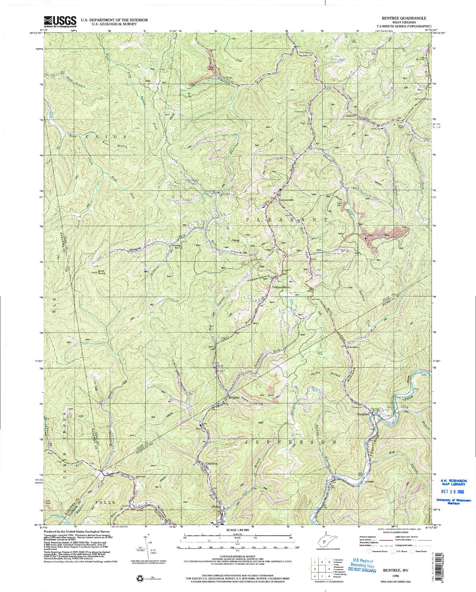 USGS 1:24000-SCALE QUADRANGLE FOR BENTREE, WV 1996