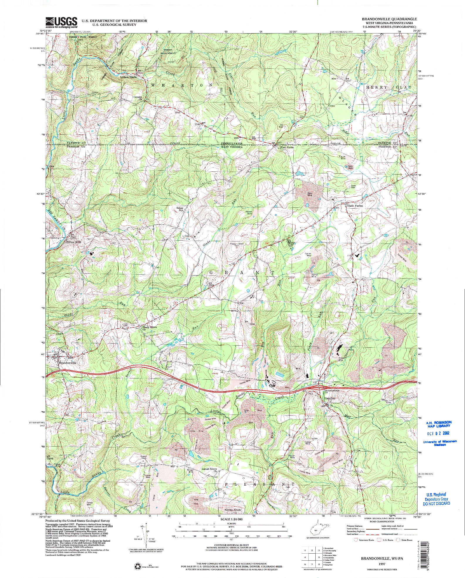 USGS 1:24000-SCALE QUADRANGLE FOR BRANDONVILLE, WV 1997