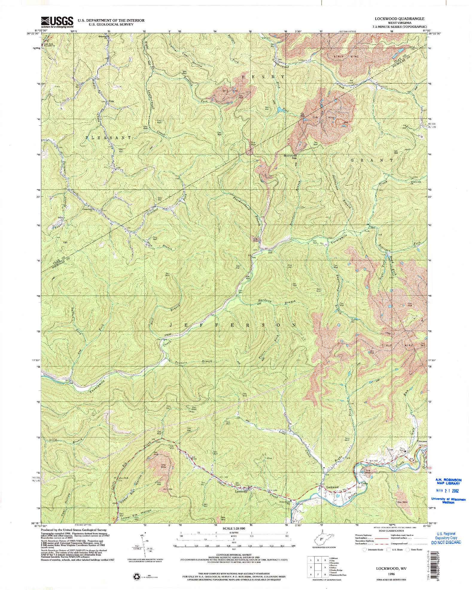 USGS 1:24000-SCALE QUADRANGLE FOR LOCKWOOD, WV 1996