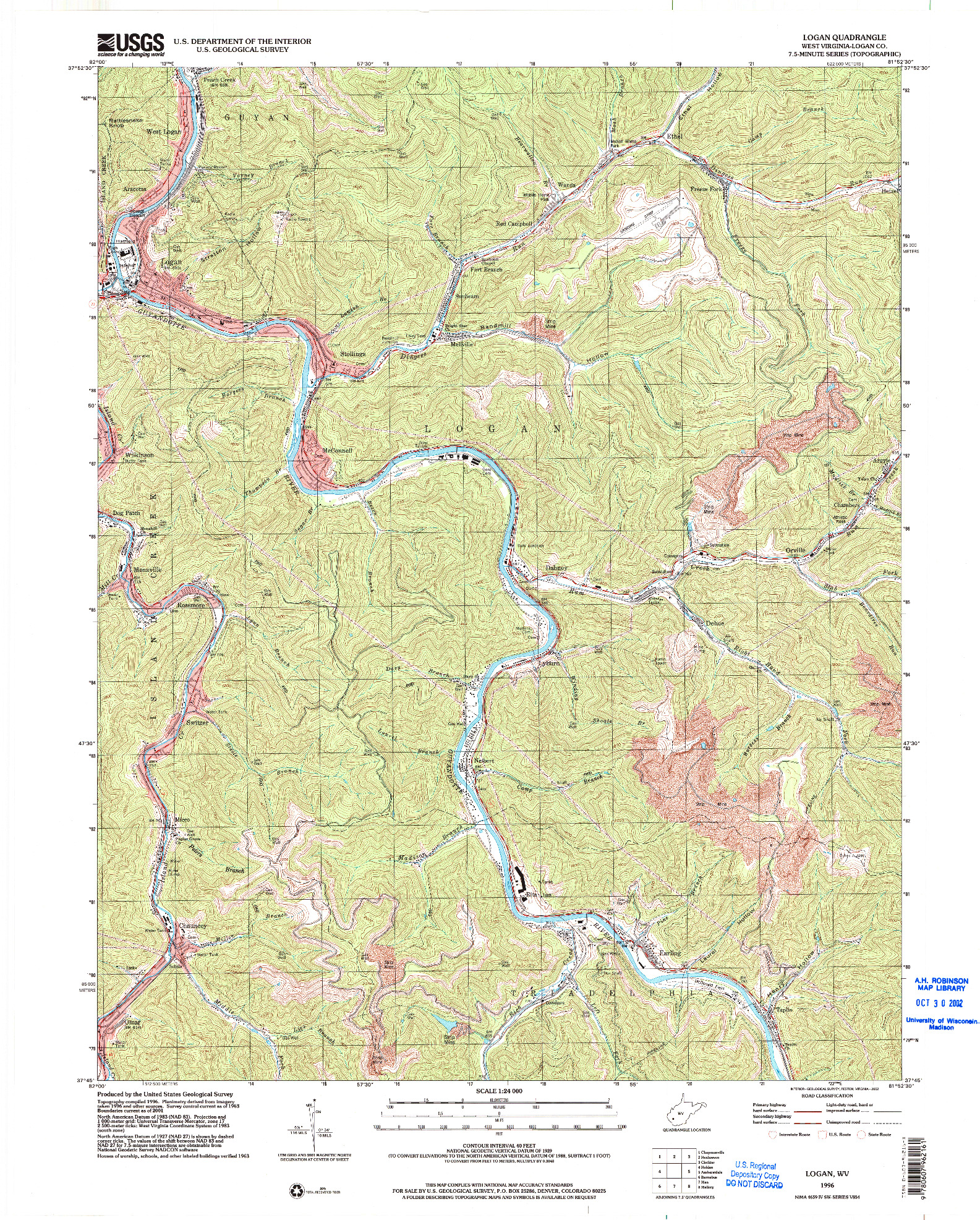 USGS 1:24000-SCALE QUADRANGLE FOR LOGAN, WV 1996