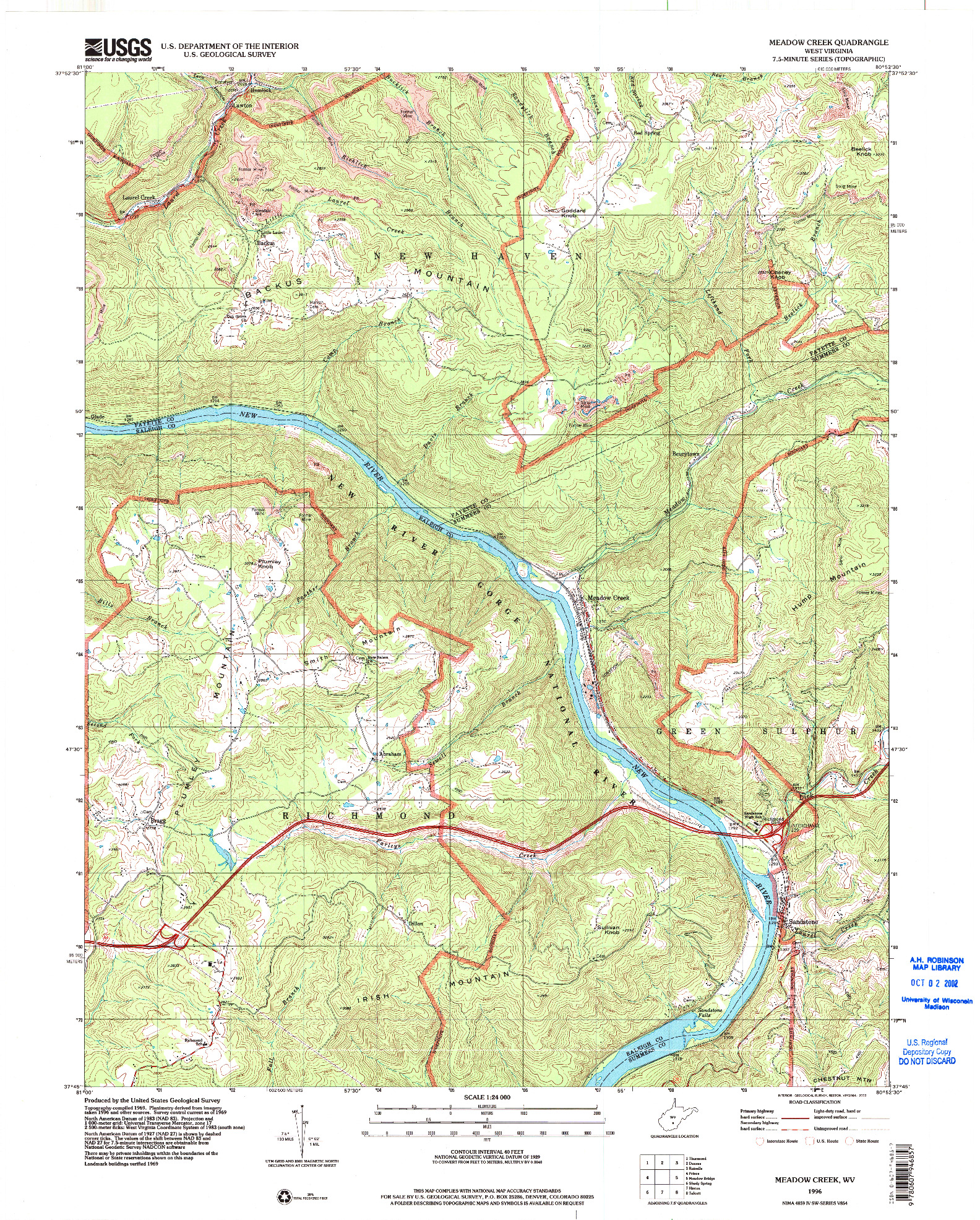 USGS 1:24000-SCALE QUADRANGLE FOR MEADOW CREEK, WV 1996