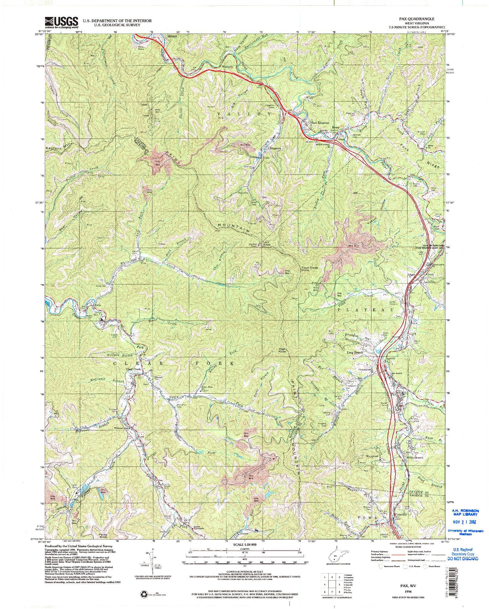 USGS 1:24000-SCALE QUADRANGLE FOR PAX, WV 1996