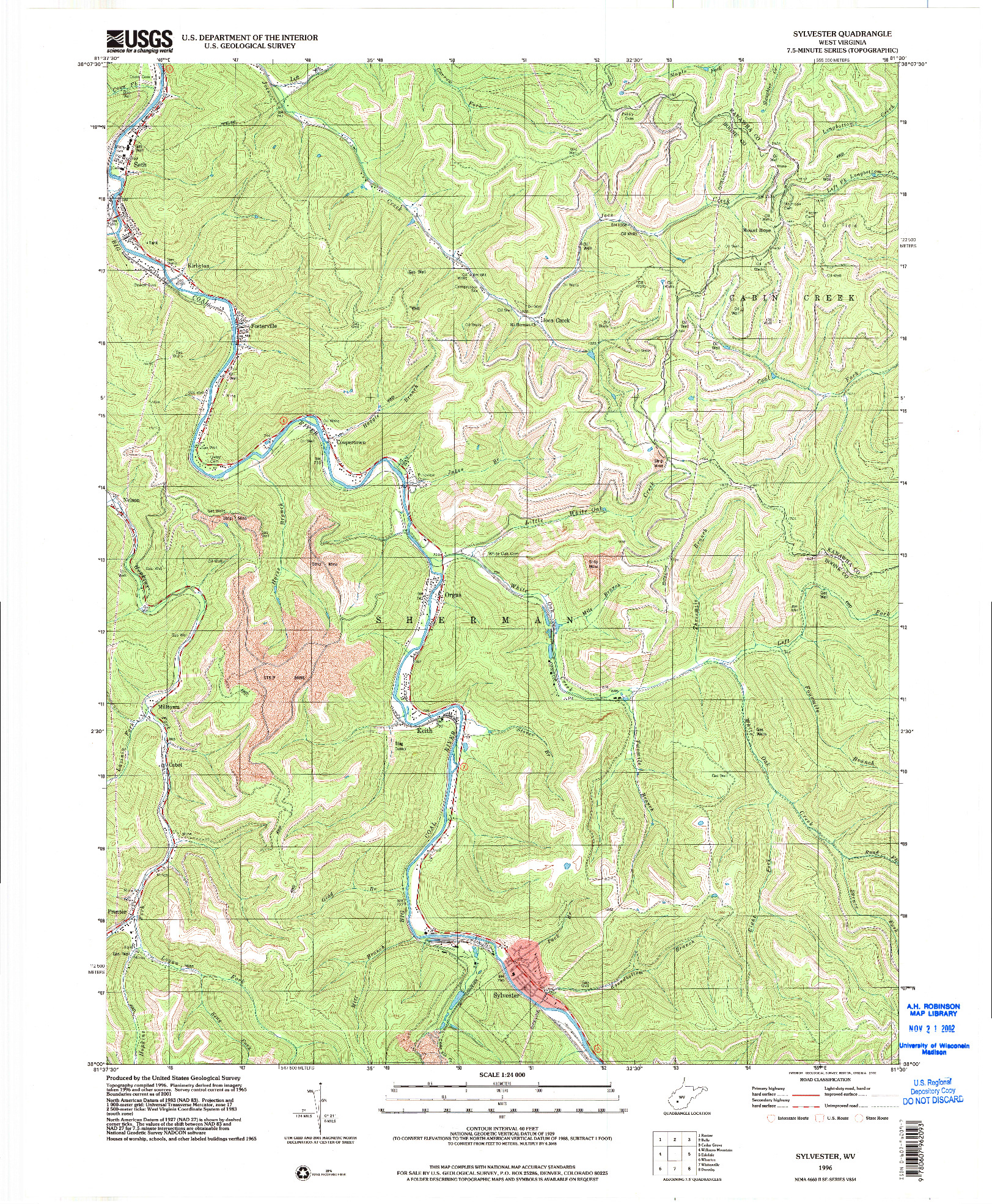 USGS 1:24000-SCALE QUADRANGLE FOR SYLVESTER, WV 1996