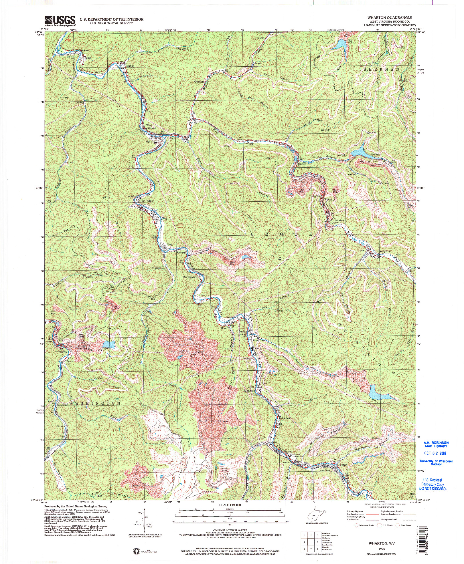 USGS 1:24000-SCALE QUADRANGLE FOR WHARTON, WV 1996