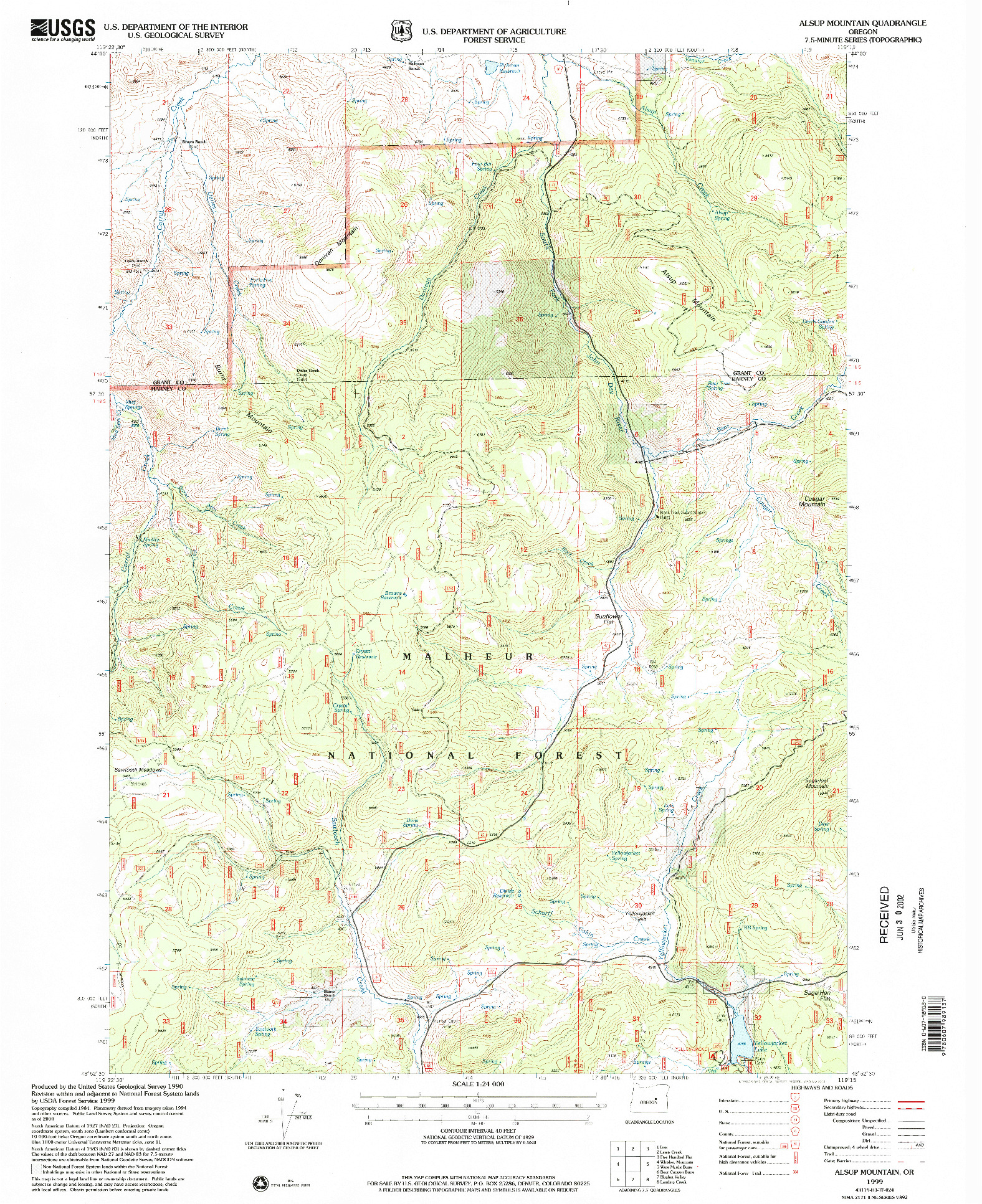 USGS 1:24000-SCALE QUADRANGLE FOR ALSUP MOUNTAIN, OR 1999