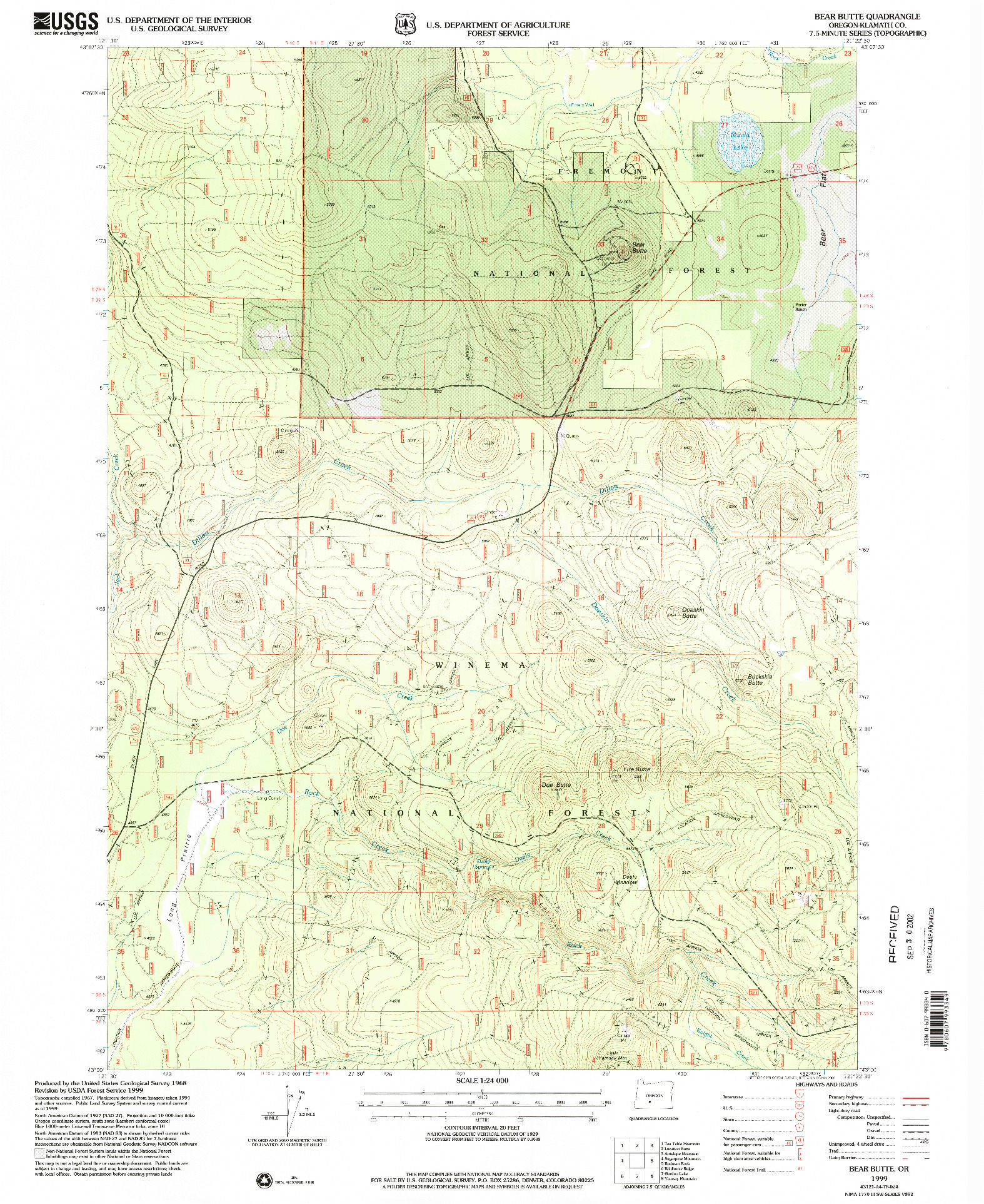 USGS 1:24000-SCALE QUADRANGLE FOR BEAR BUTTE, OR 1999