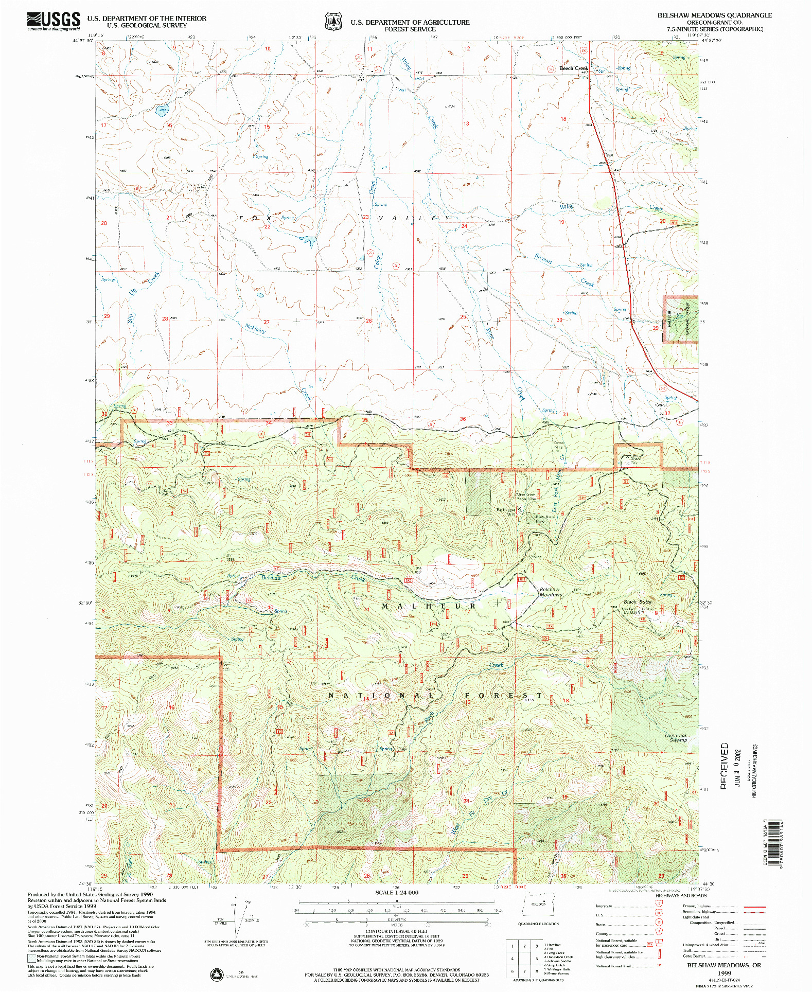 USGS 1:24000-SCALE QUADRANGLE FOR BELSHAW MEADOWS, OR 1999