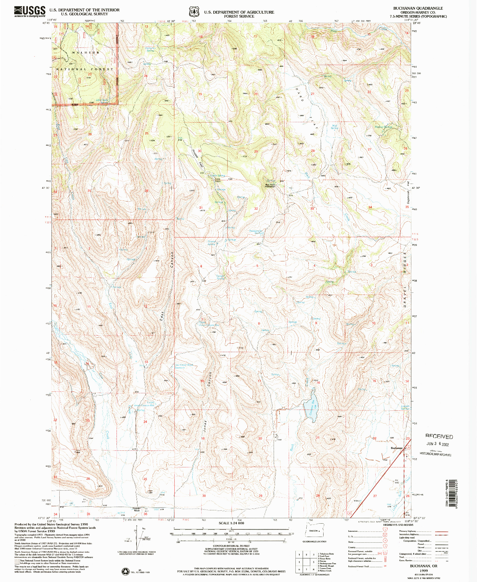 USGS 1:24000-SCALE QUADRANGLE FOR BUCHANAN, OR 1999