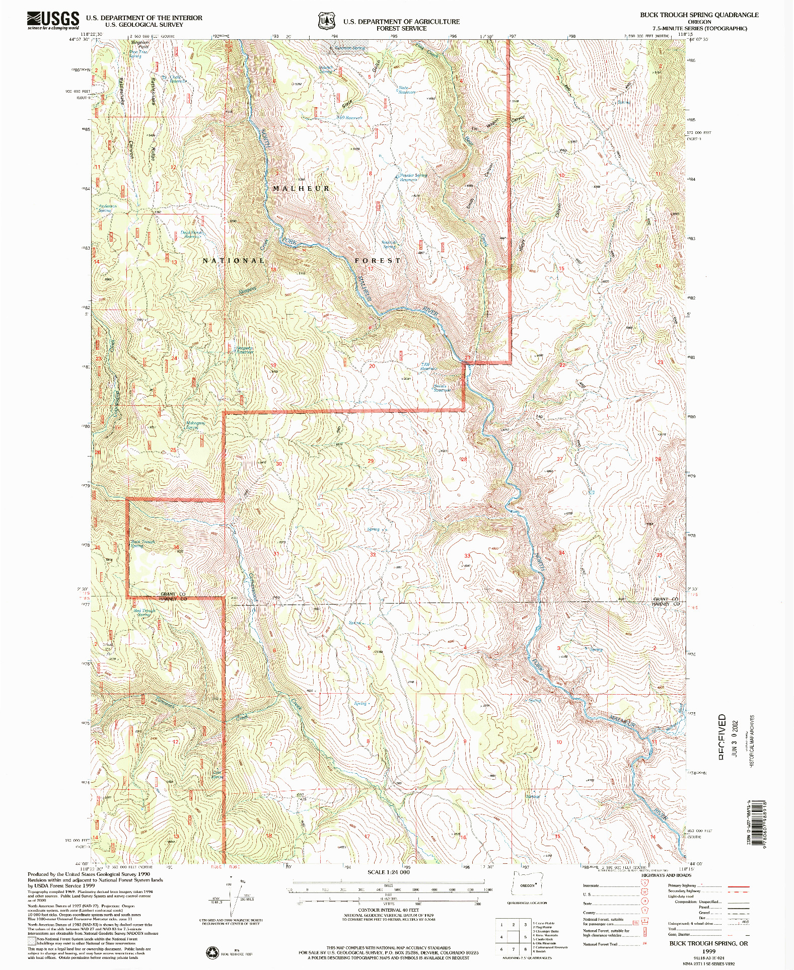 USGS 1:24000-SCALE QUADRANGLE FOR BUCK TROUGH SPRING, OR 1999
