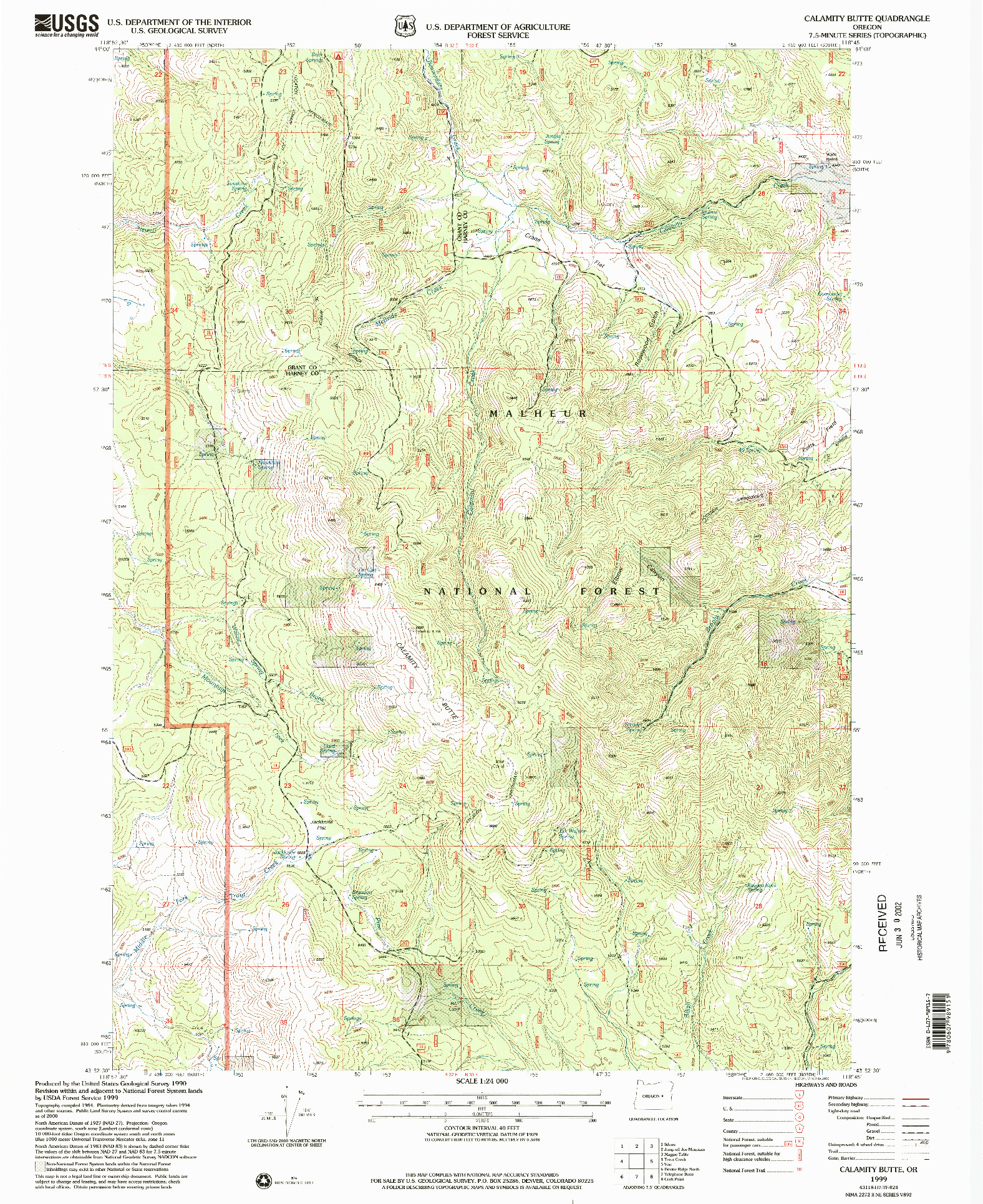 USGS 1:24000-SCALE QUADRANGLE FOR CALAMITY BUTTE, OR 1999