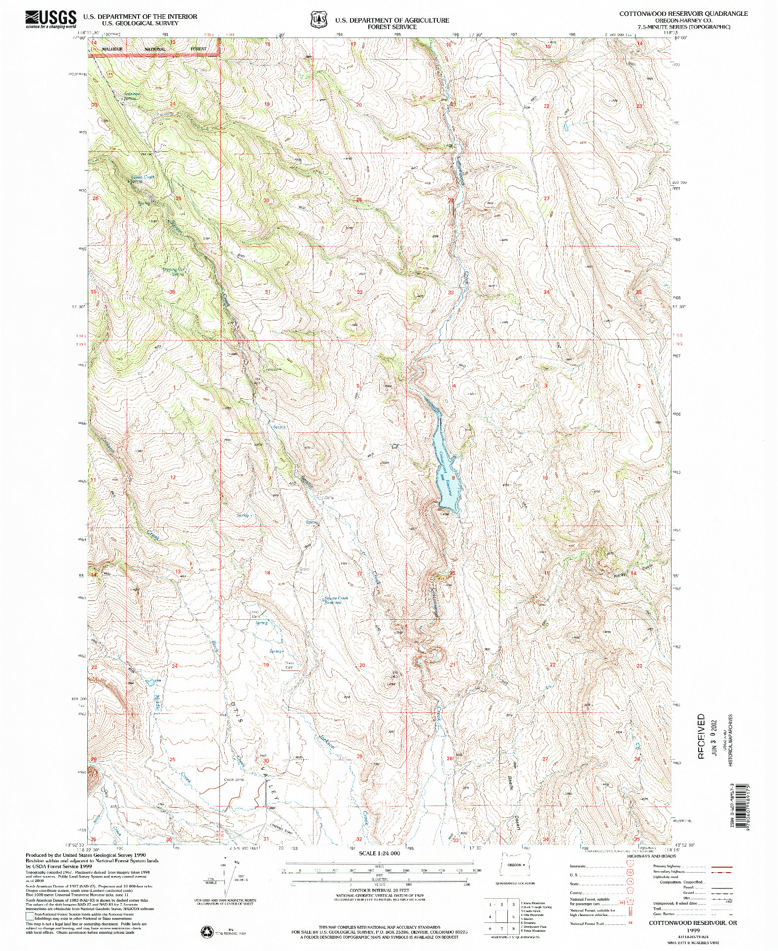 USGS 1:24000-SCALE QUADRANGLE FOR COTTONWOOD RESERVOIR, OR 1999