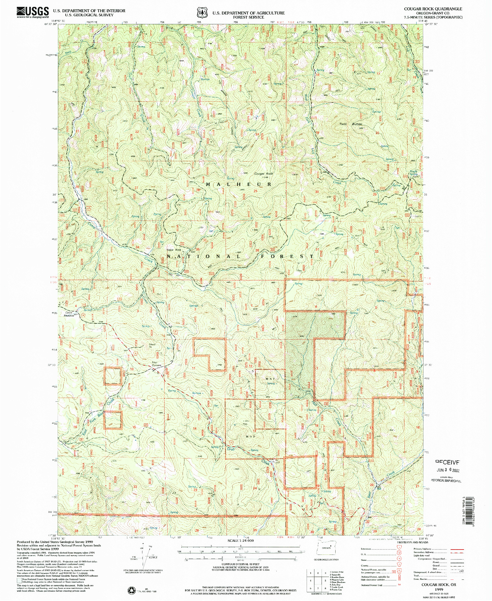 USGS 1:24000-SCALE QUADRANGLE FOR COUGAR ROCK, OR 1999