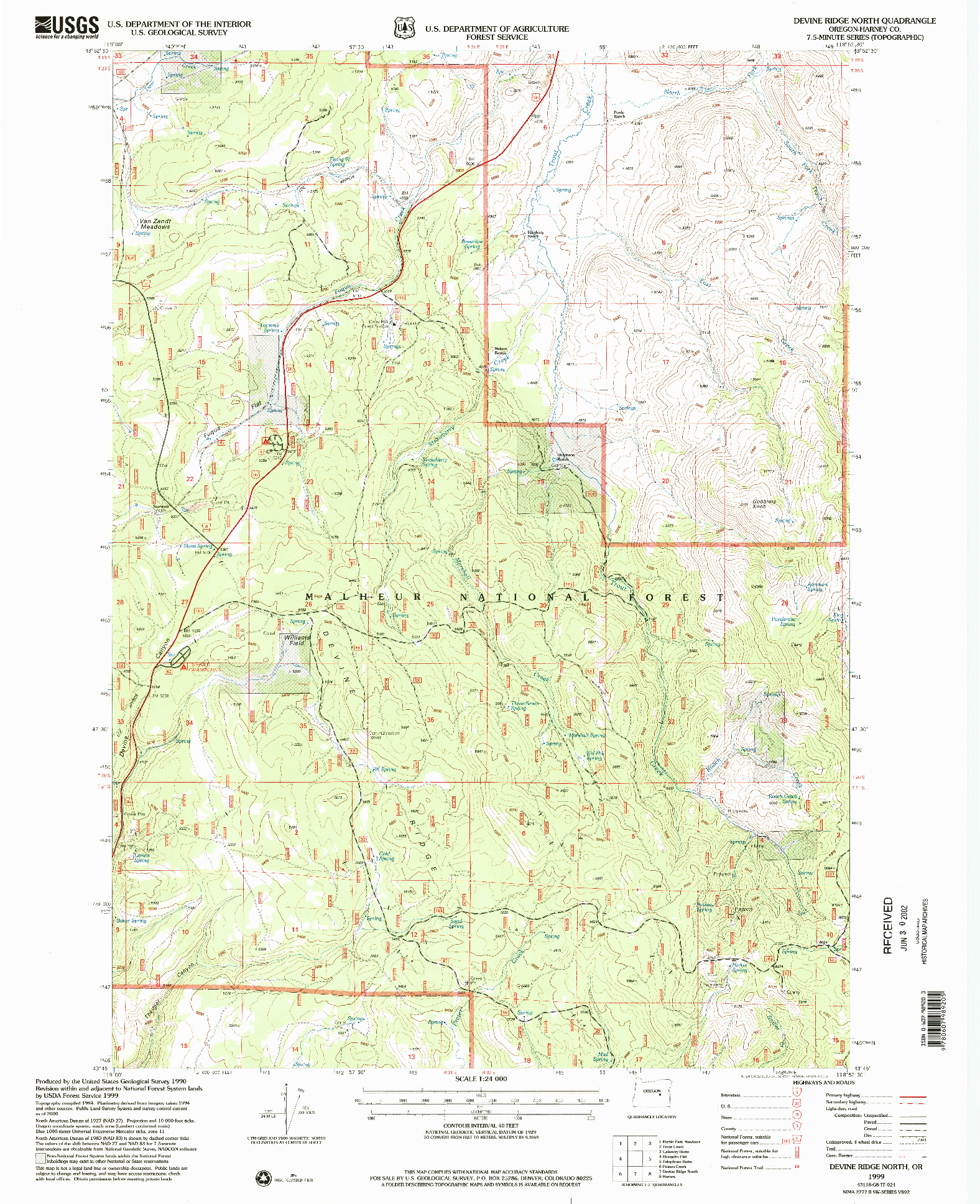 USGS 1:24000-SCALE QUADRANGLE FOR DEVINE RIDGE NORTH, OR 1999