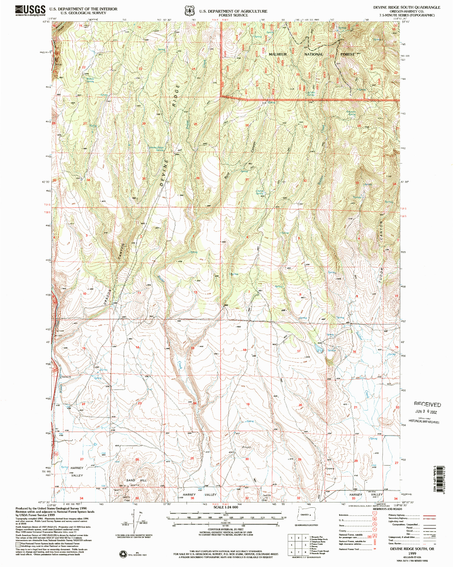 USGS 1:24000-SCALE QUADRANGLE FOR DEVINE RIDGE SOUTH, OR 1999