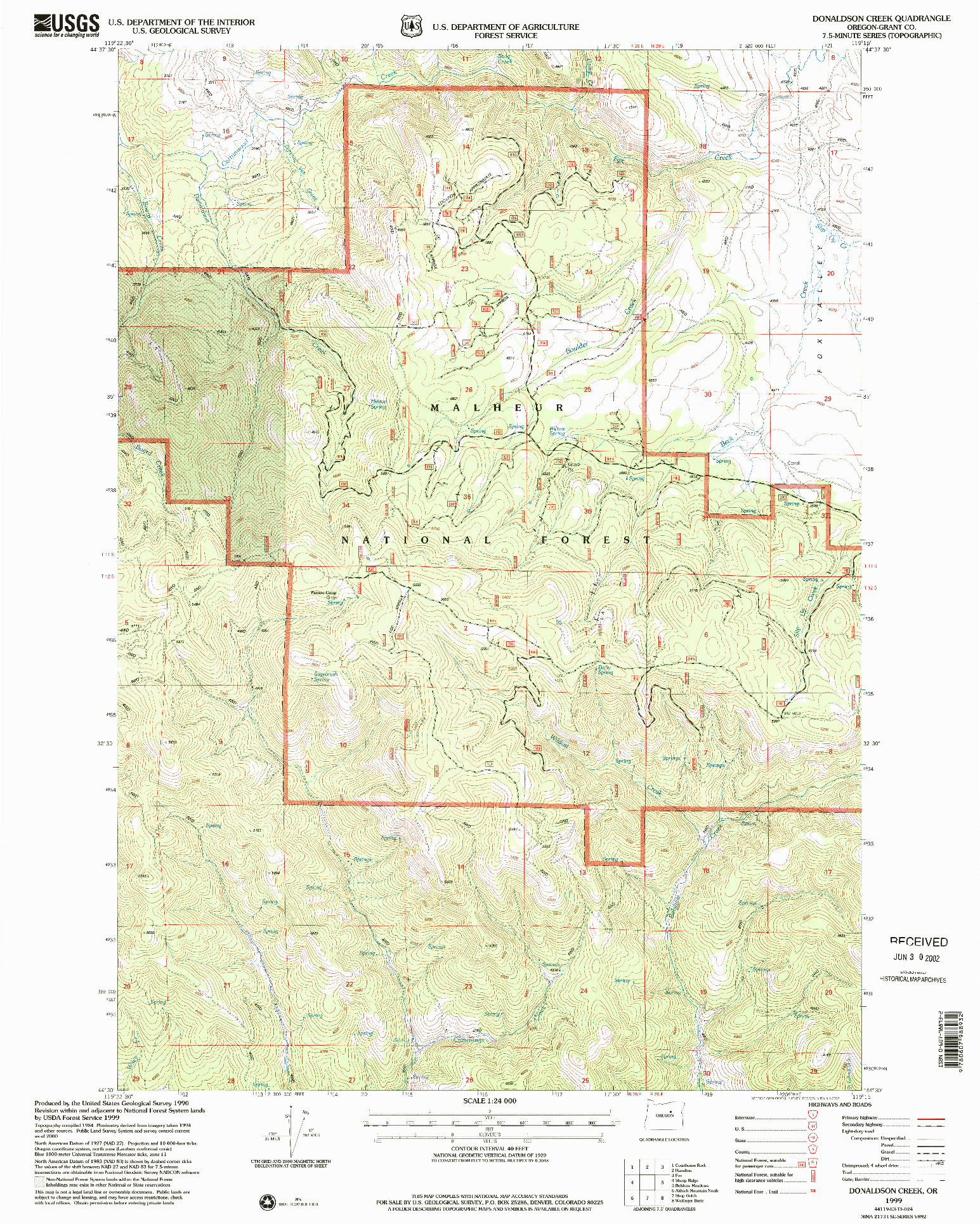 USGS 1:24000-SCALE QUADRANGLE FOR DONALDSON CREEK, OR 1999