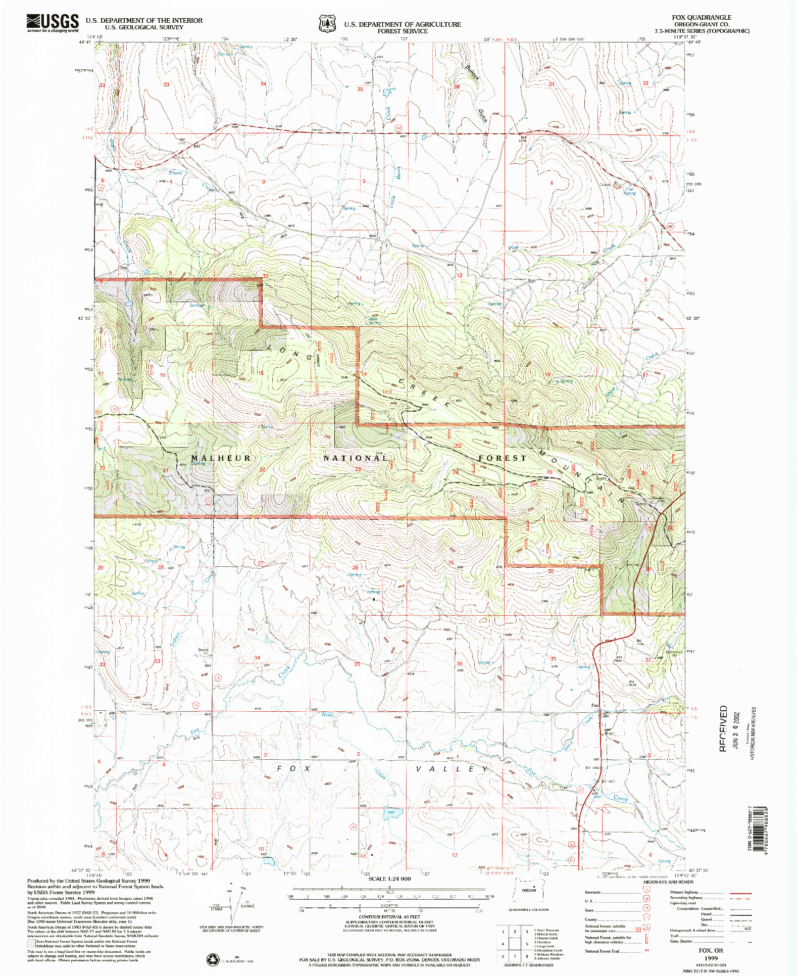 USGS 1:24000-SCALE QUADRANGLE FOR FOX, OR 1999