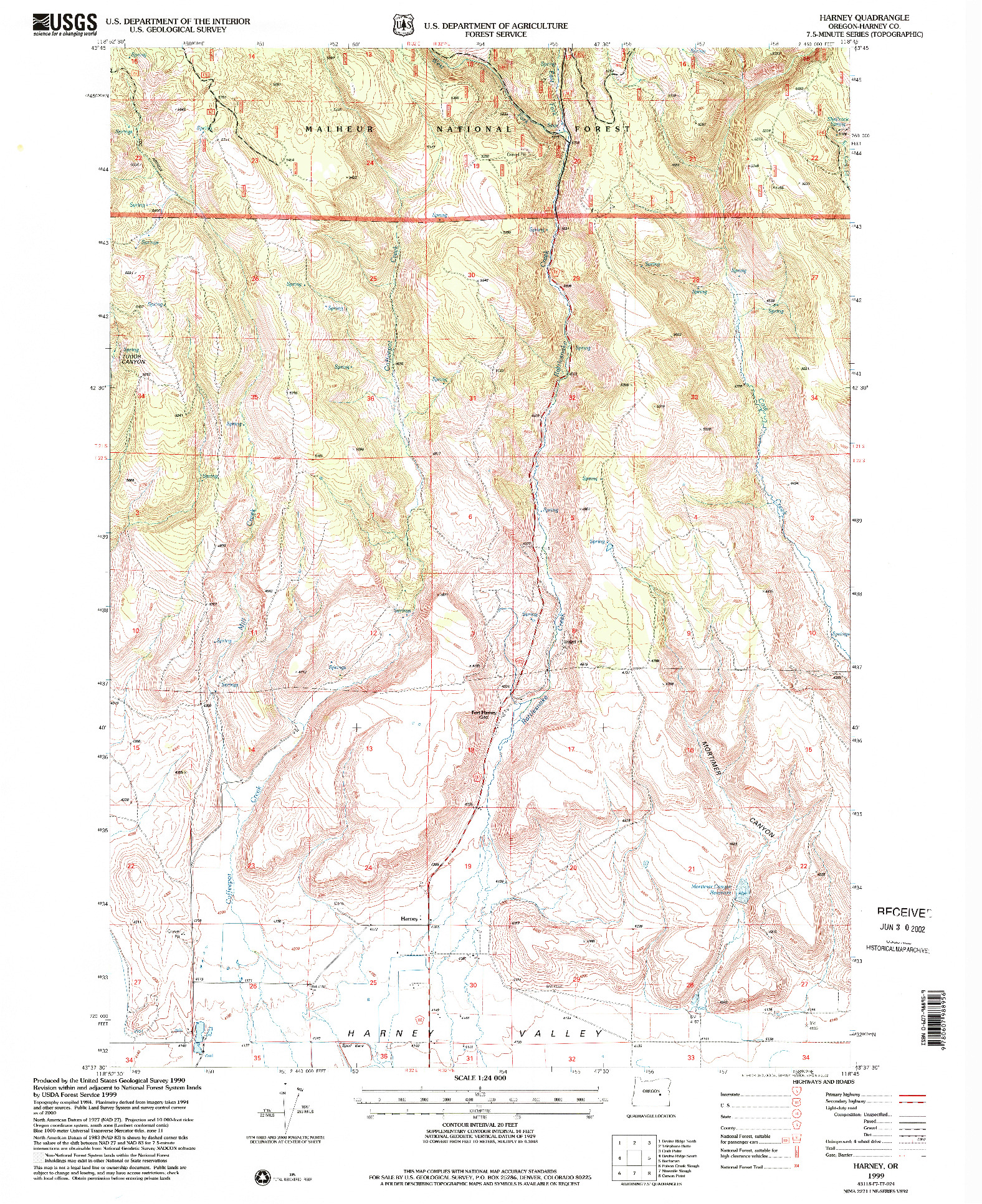 USGS 1:24000-SCALE QUADRANGLE FOR HARNEY, OR 1999