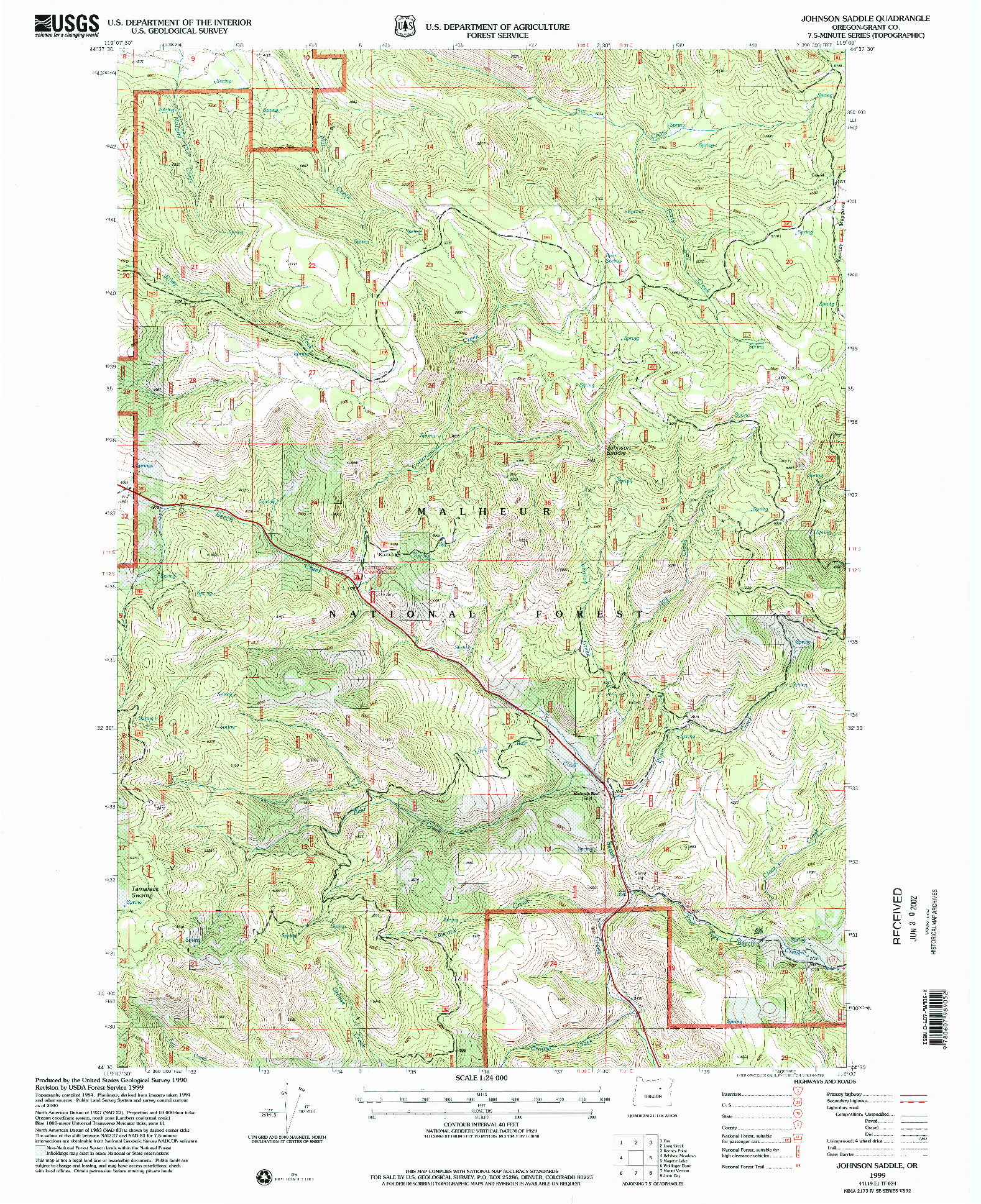 USGS 1:24000-SCALE QUADRANGLE FOR JOHNSON SADDLE, OR 1999