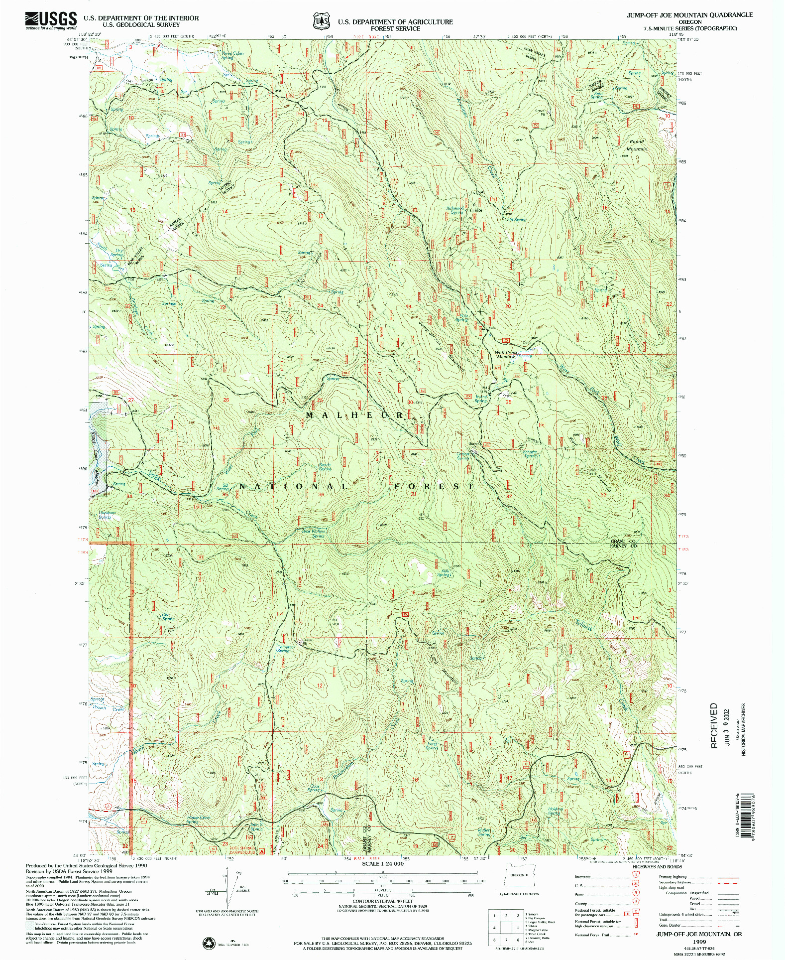 USGS 1:24000-SCALE QUADRANGLE FOR JUMP-OFF JOE MOUNTAIN, OR 1999