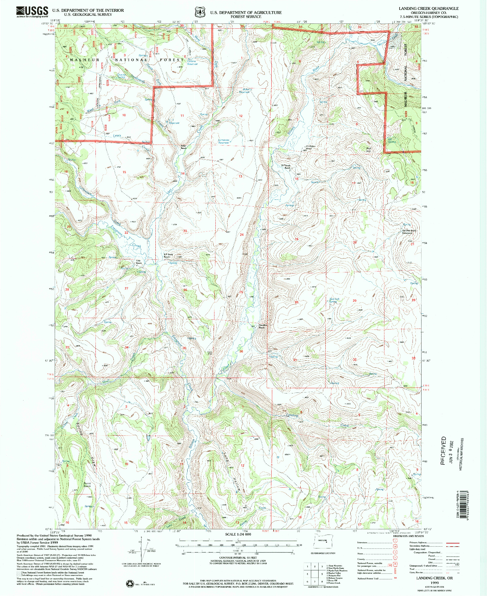 USGS 1:24000-SCALE QUADRANGLE FOR LANDING CREEK, OR 1999