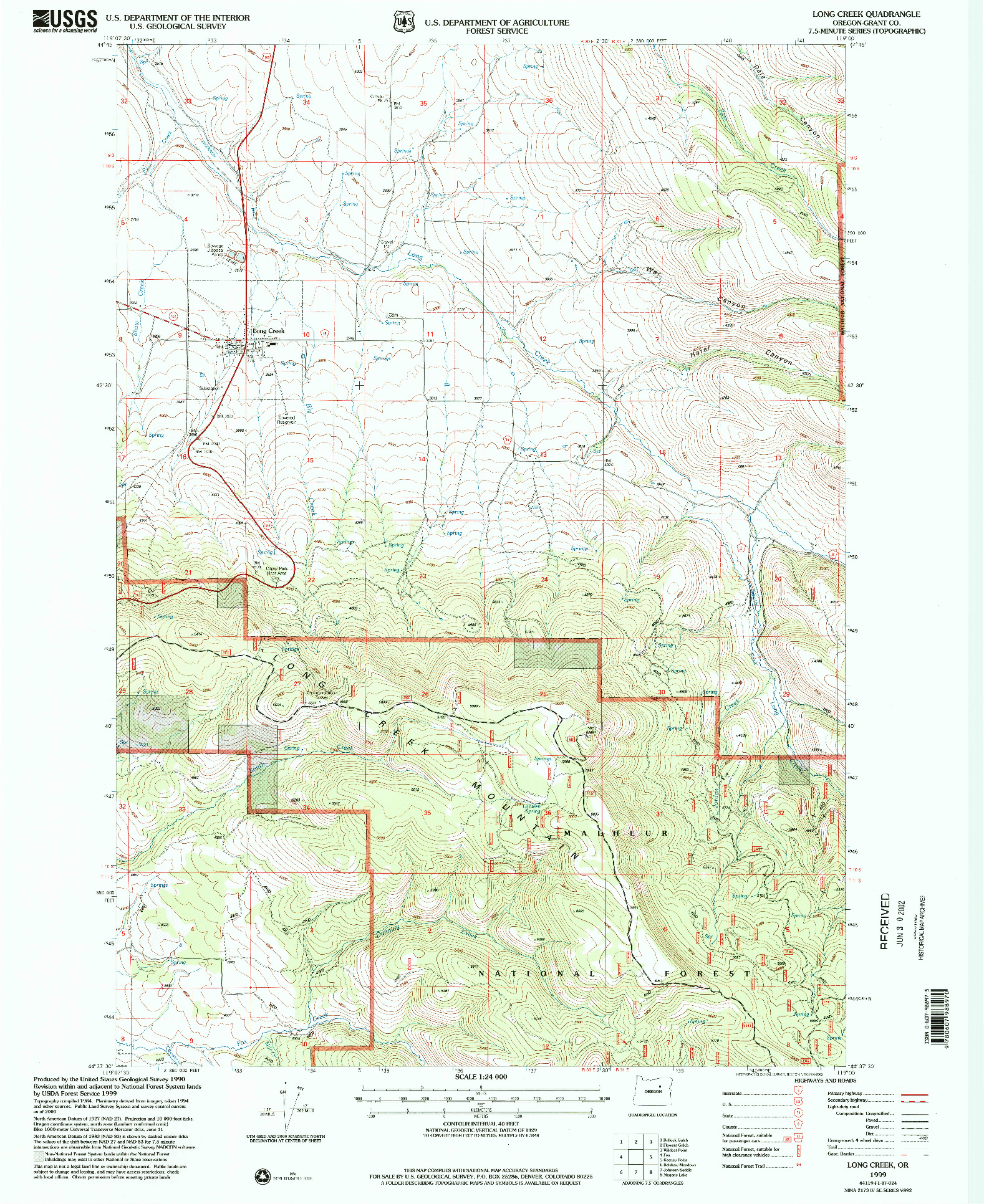 USGS 1:24000-SCALE QUADRANGLE FOR LONG CREEK, OR 1999
