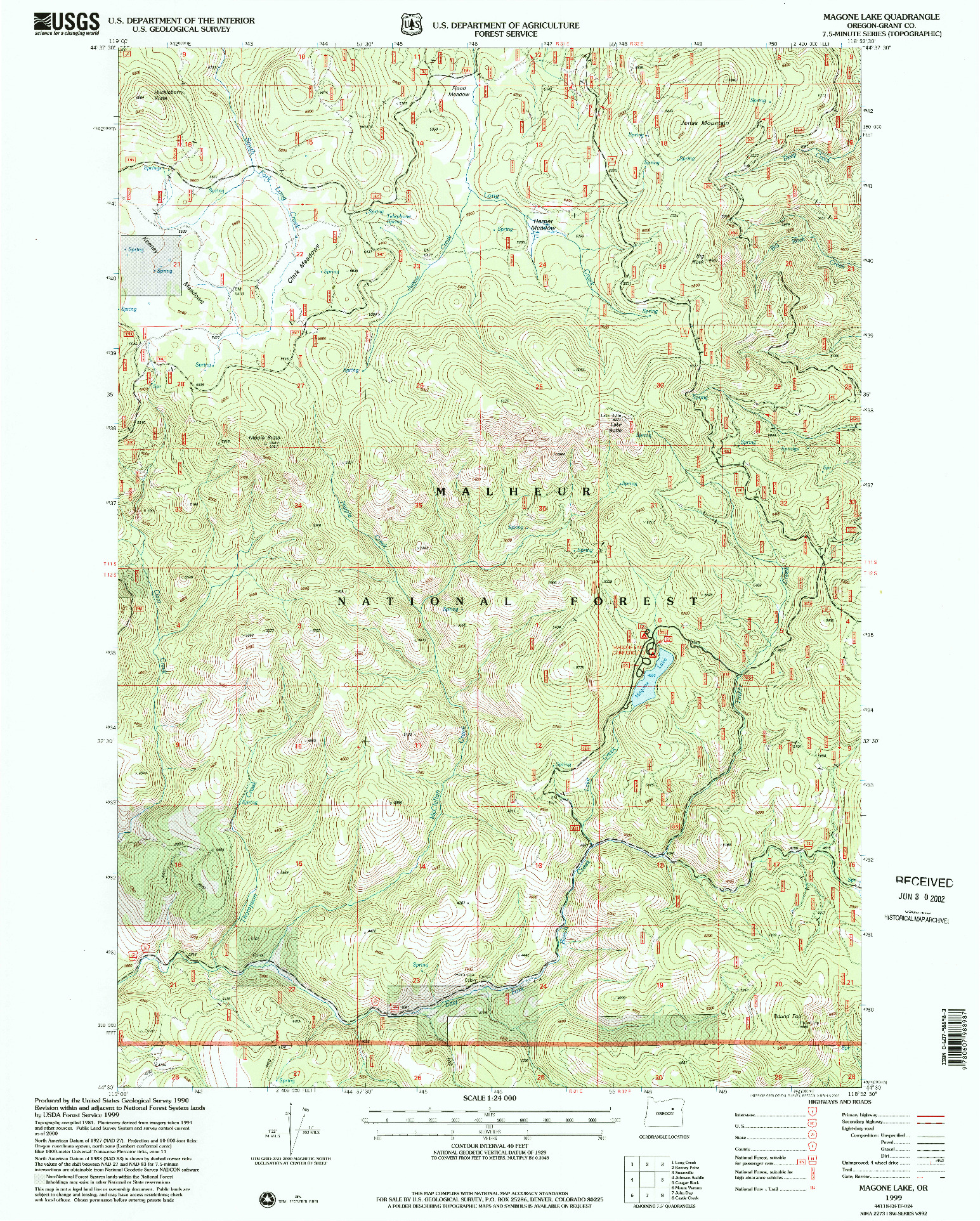 USGS 1:24000-SCALE QUADRANGLE FOR MAGONE LAKE, OR 1999