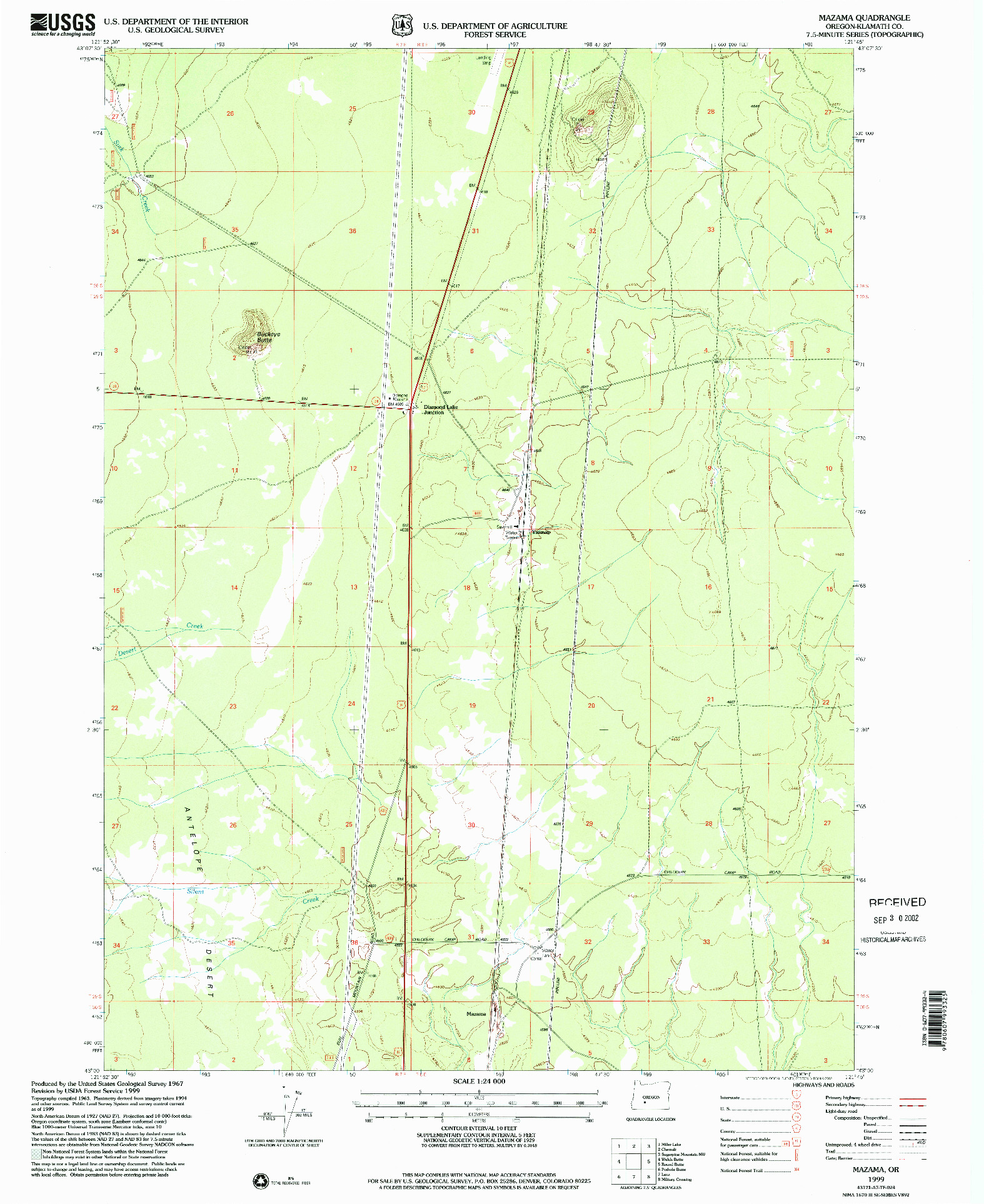 USGS 1:24000-SCALE QUADRANGLE FOR MAZAMA, OR 1999