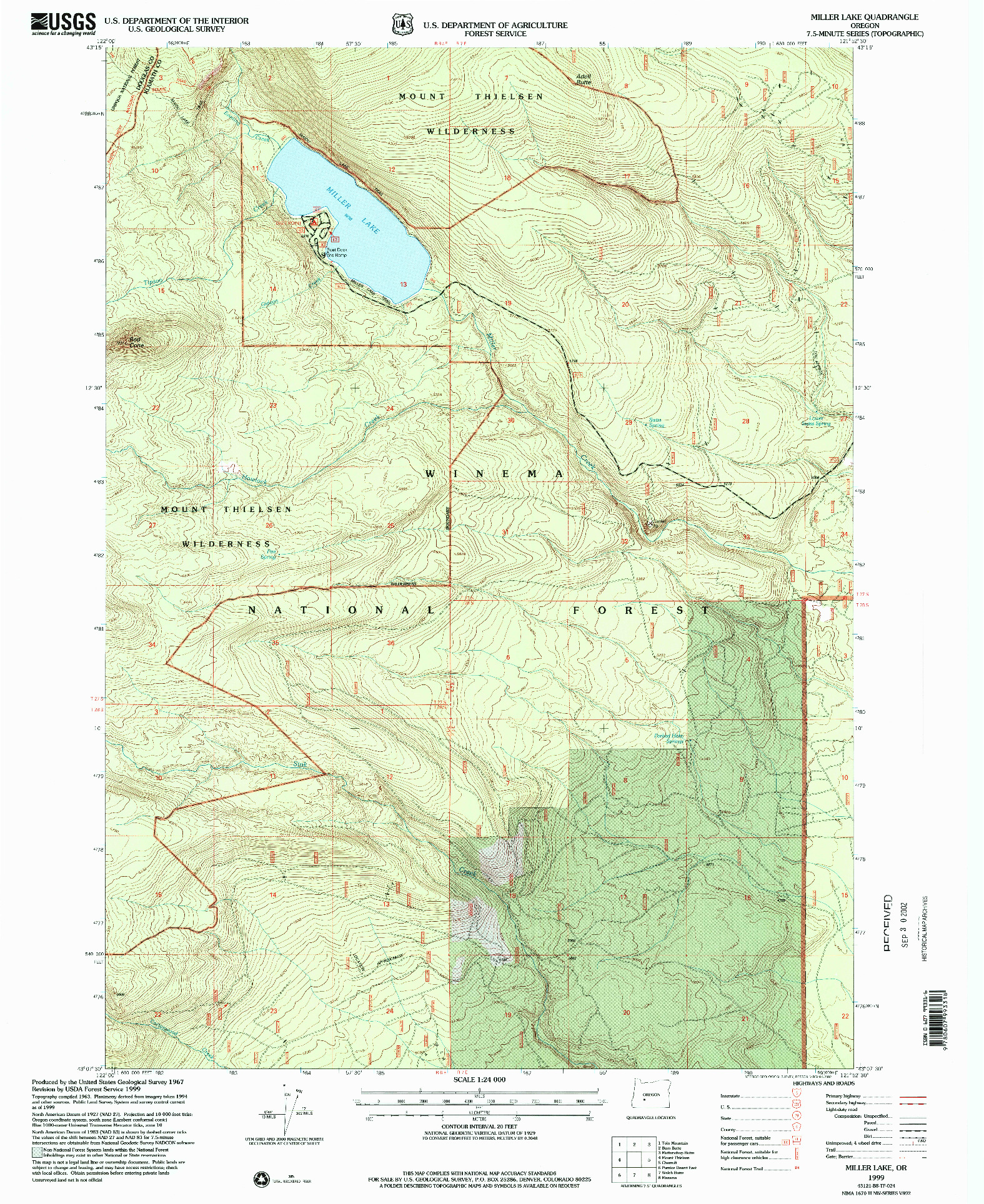 USGS 1:24000-SCALE QUADRANGLE FOR MILLER LAKE, OR 1999
