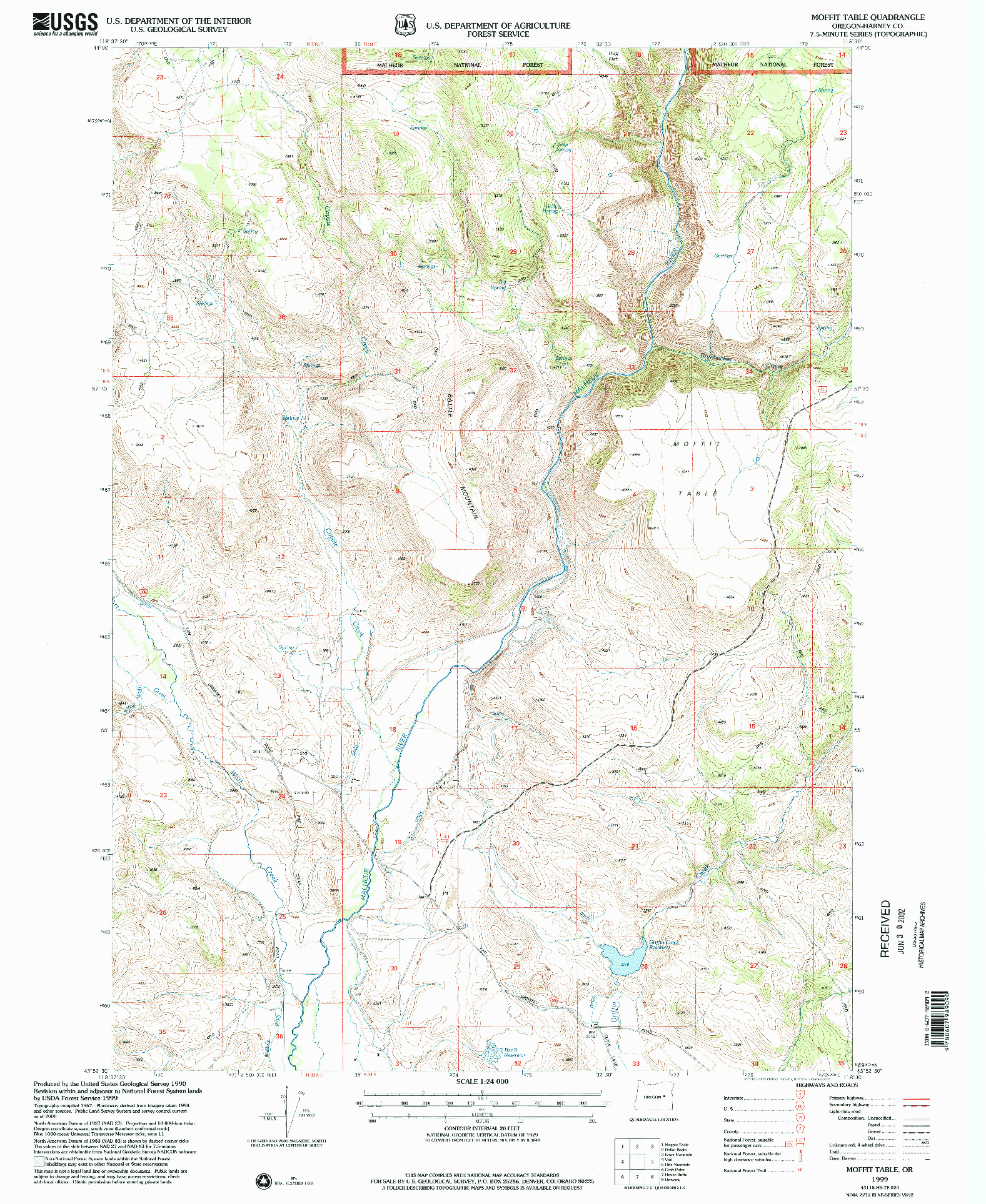 USGS 1:24000-SCALE QUADRANGLE FOR MOFFIT TABLE, OR 1999